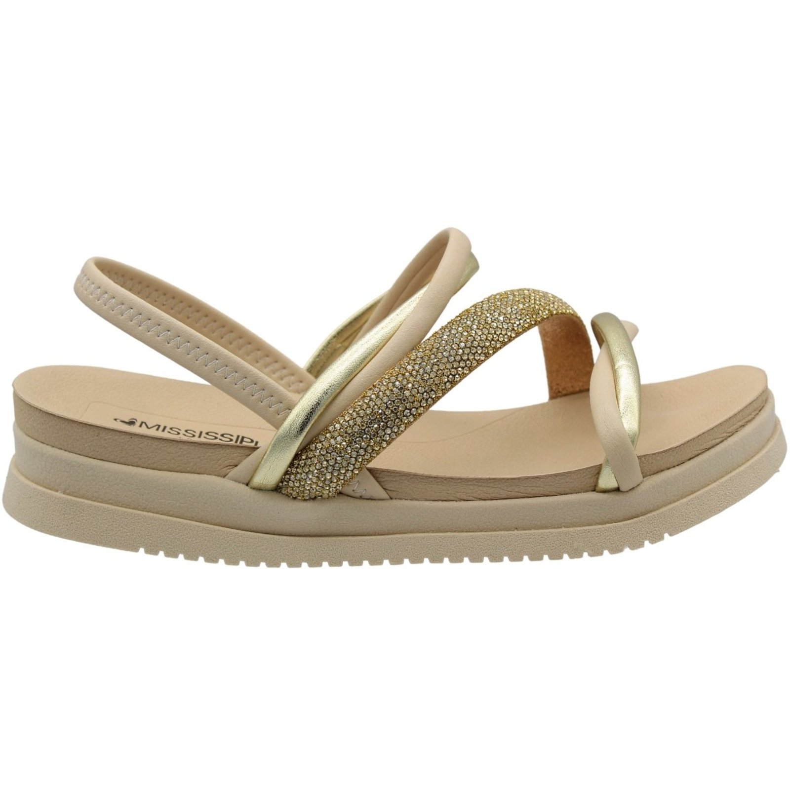 Sandália Plataforma Mississipe Papete Tiras Strass Miara Feminino