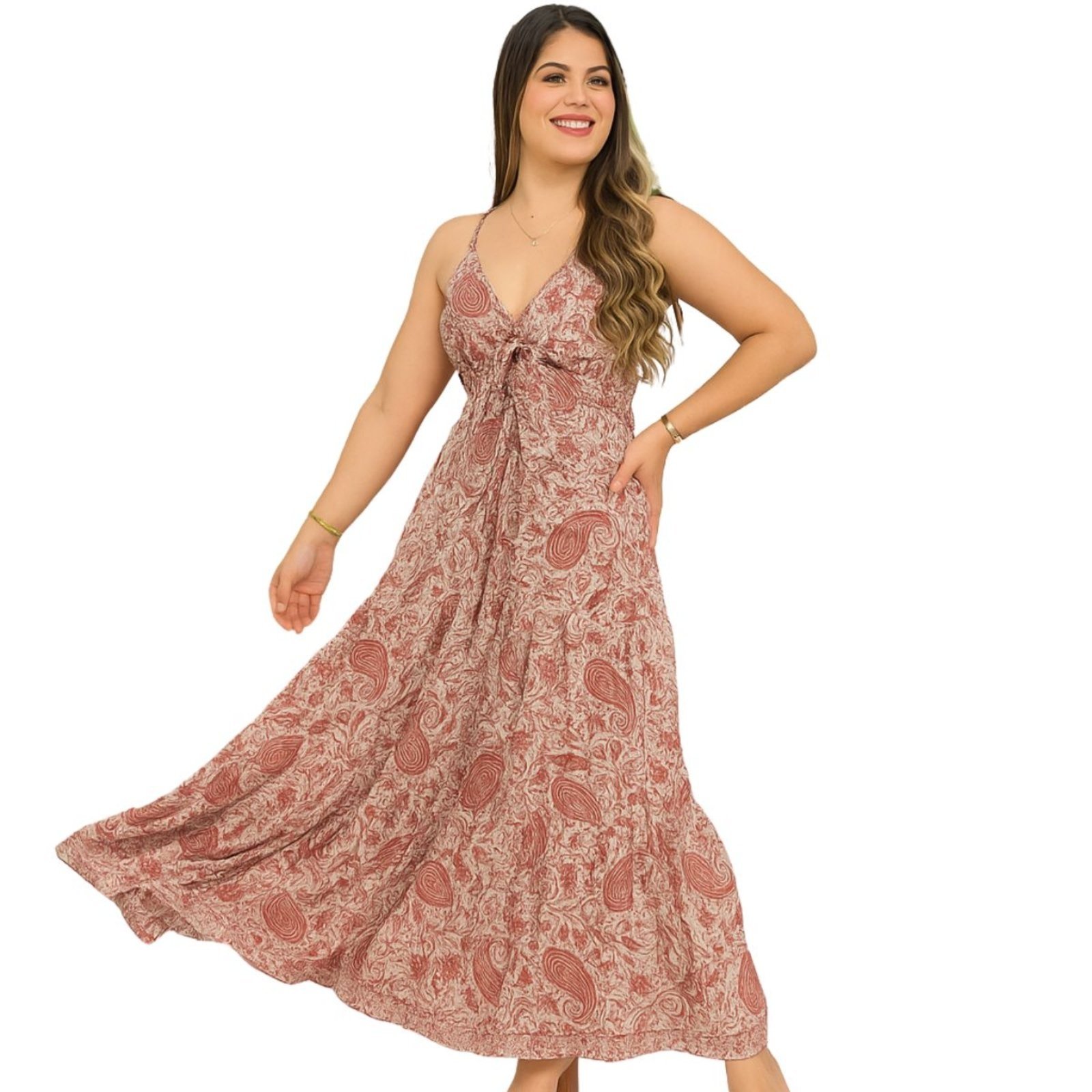 Vestido Lenço Indiano FMF Longo Costas Abertas Premium Azul