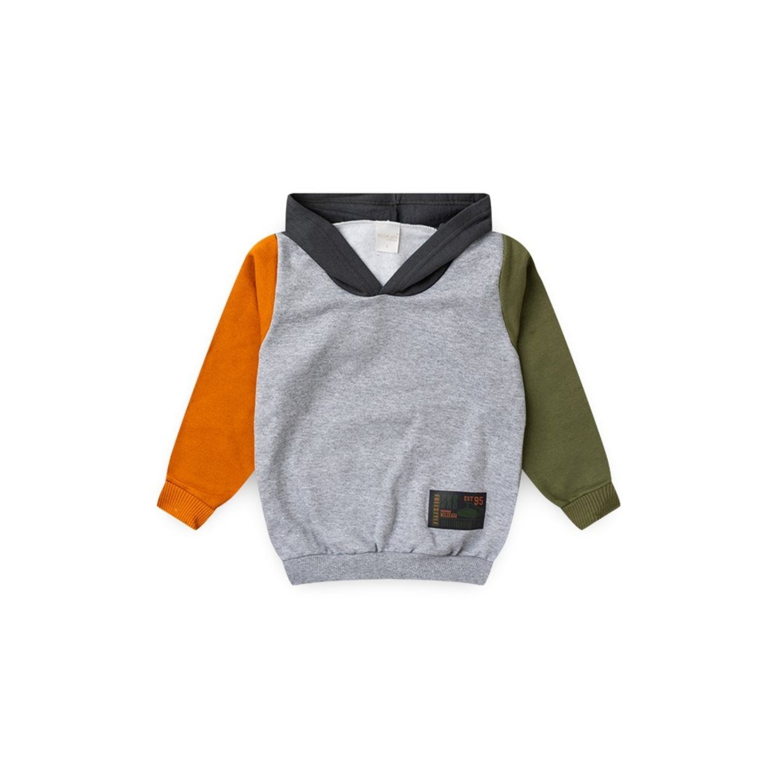 Vista 2 Infantil - Blusão Inverno Menino Mescla Com Mangas Contrastantes Coloridas e Capuz em Moletom Molekada cinza Molekada cinza