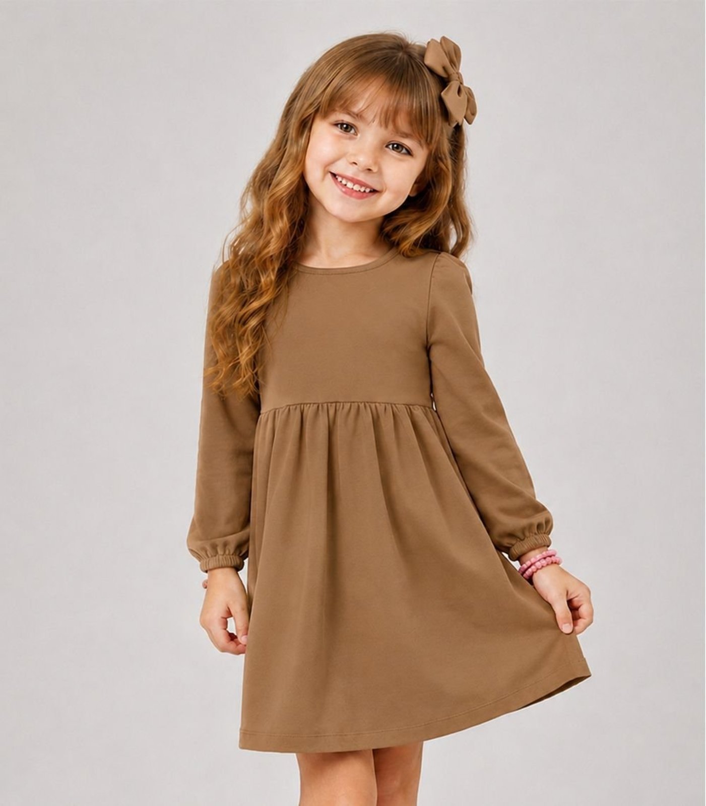 Infantil - Vestido Em Molecotton Manga Longa Select Marrom
