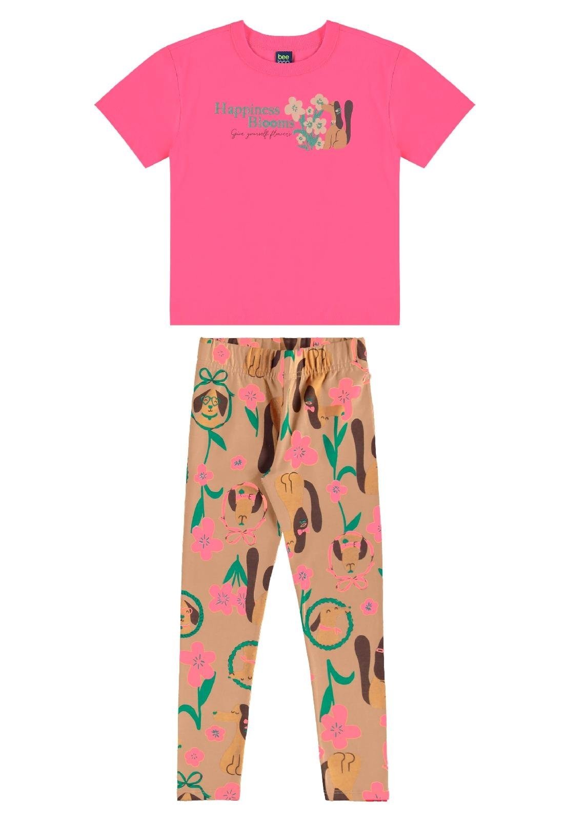 Infantil - Conjunto Flores & Focinhos Legging Bee Loop Roxo