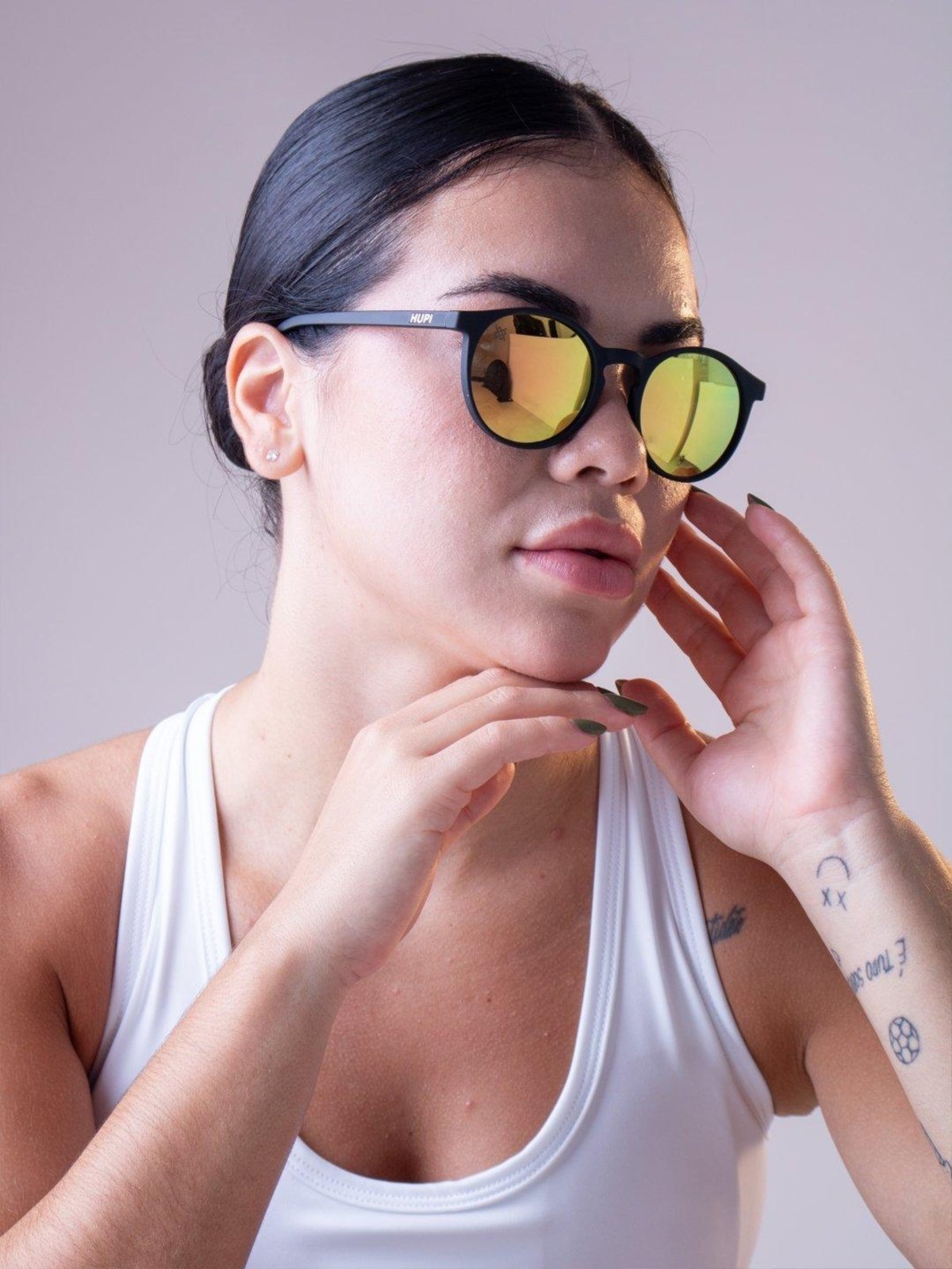 Óculos HUPI Tribus Preto Lente Dourado Espelhado Preto