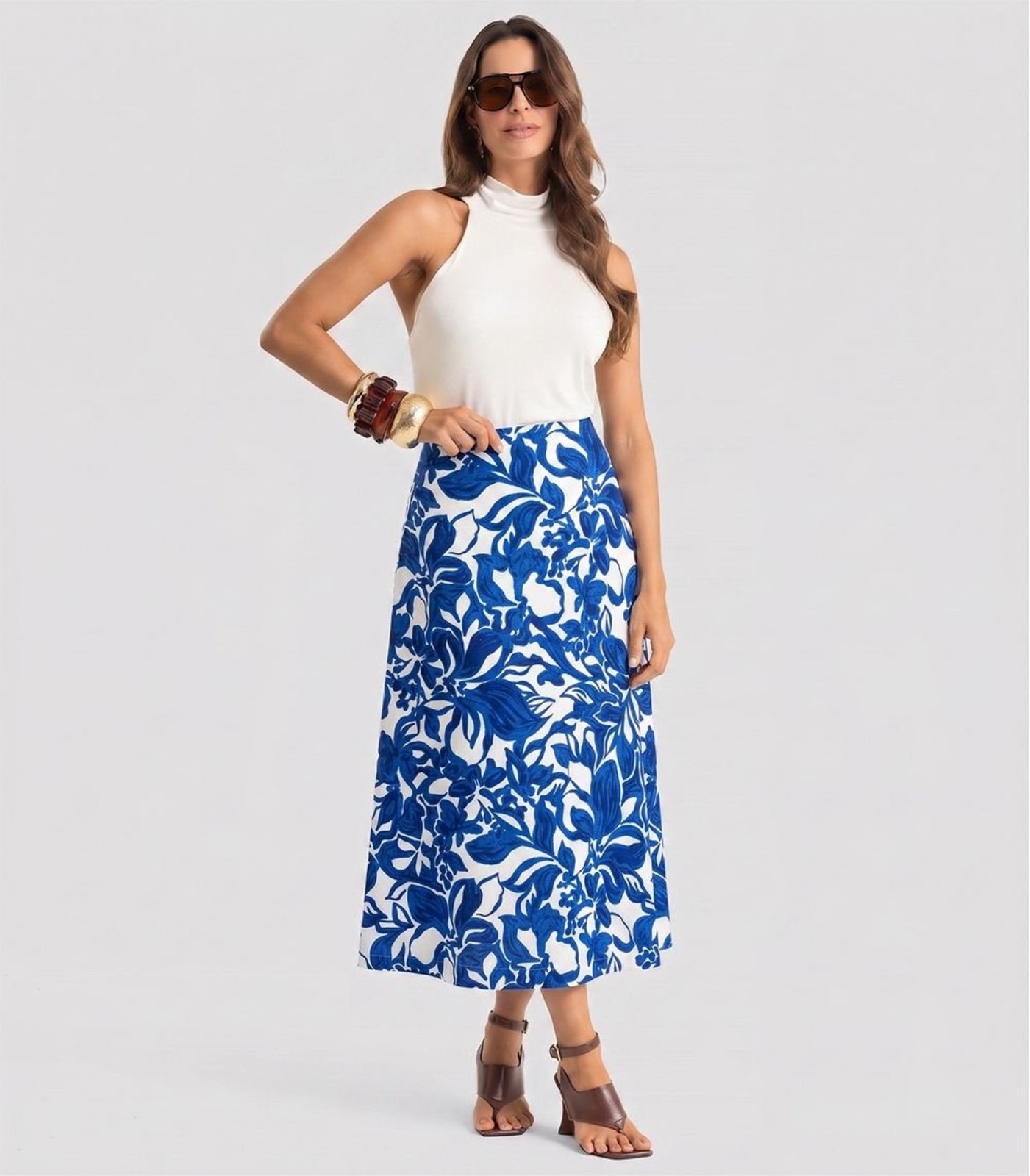 Saia Midi Feminina Estampada Dianna Azul