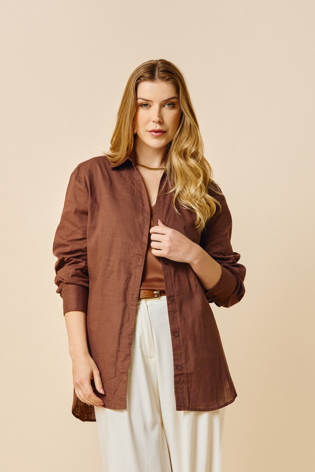 Camisa em Linho Oversized Cassia - Marrom