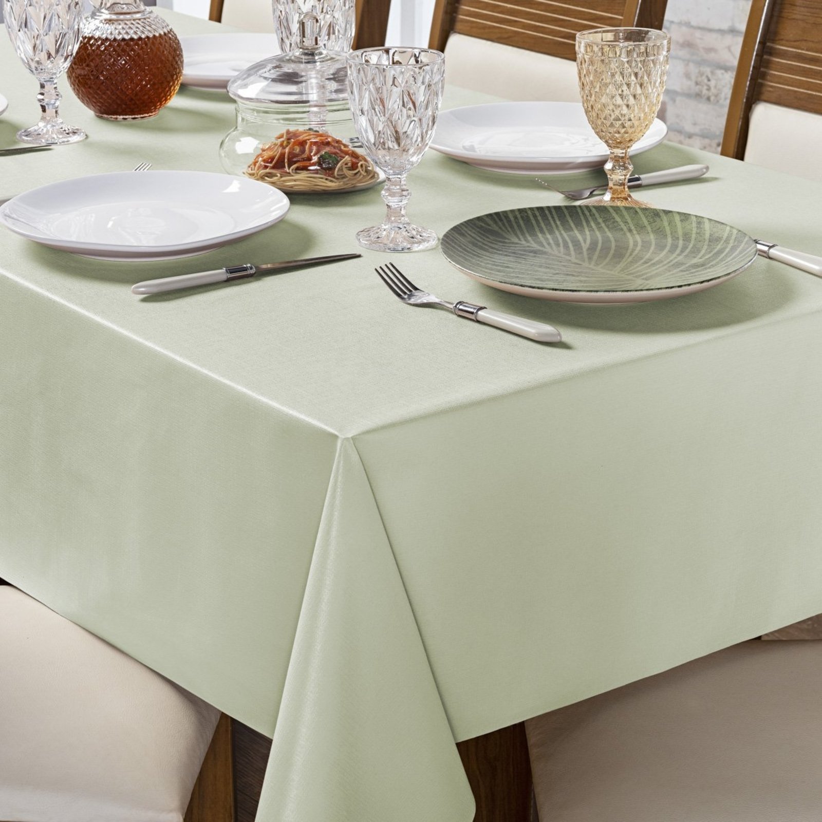 Toalha De Mesa PVC 2,00m x 1,40m Para Mesa 6 Lugares Lisa Térmica Impermeável Fácil de Limpar Bege