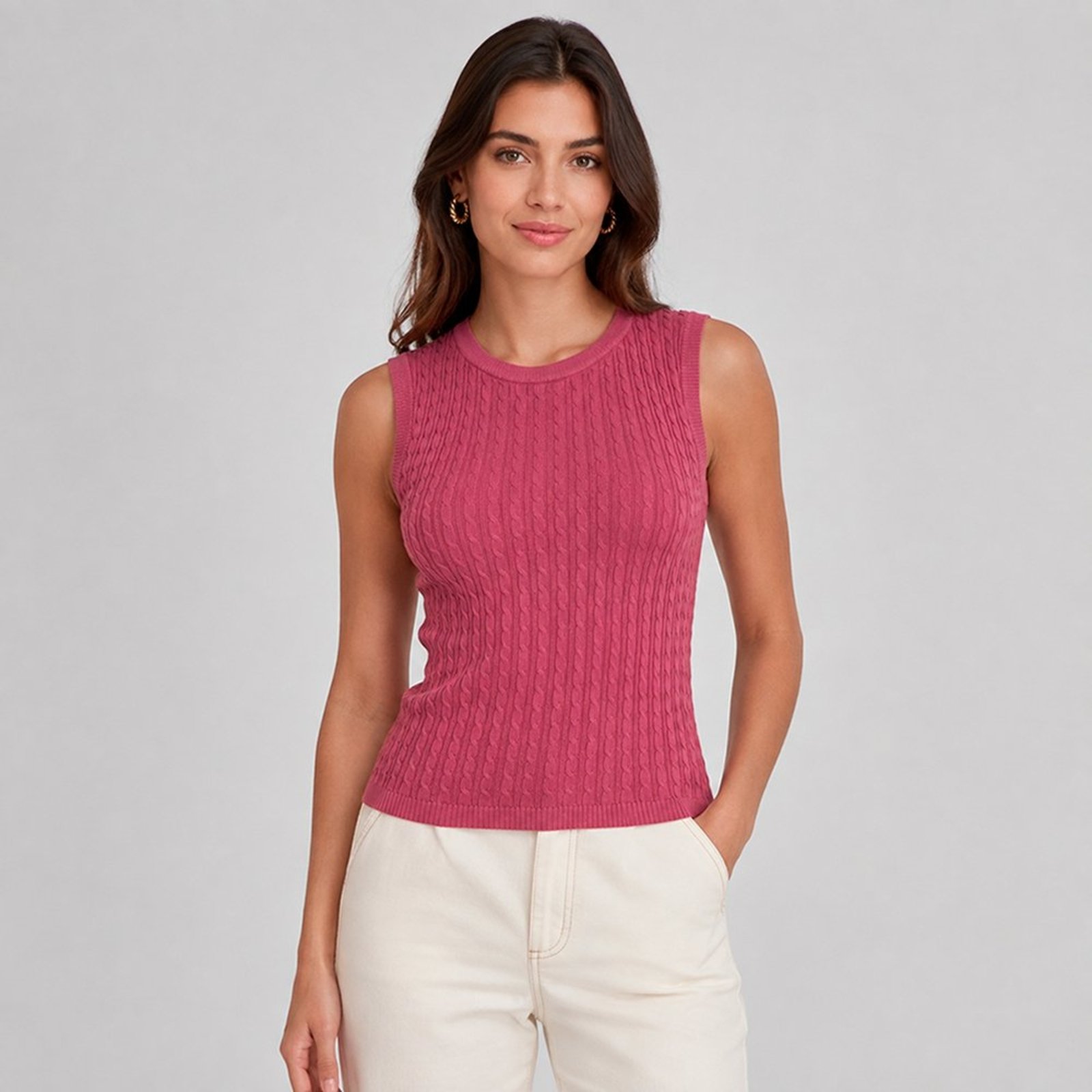 Blusa Tricot Dudalina Bella Sem Manga Ve27 Rosa Feminino