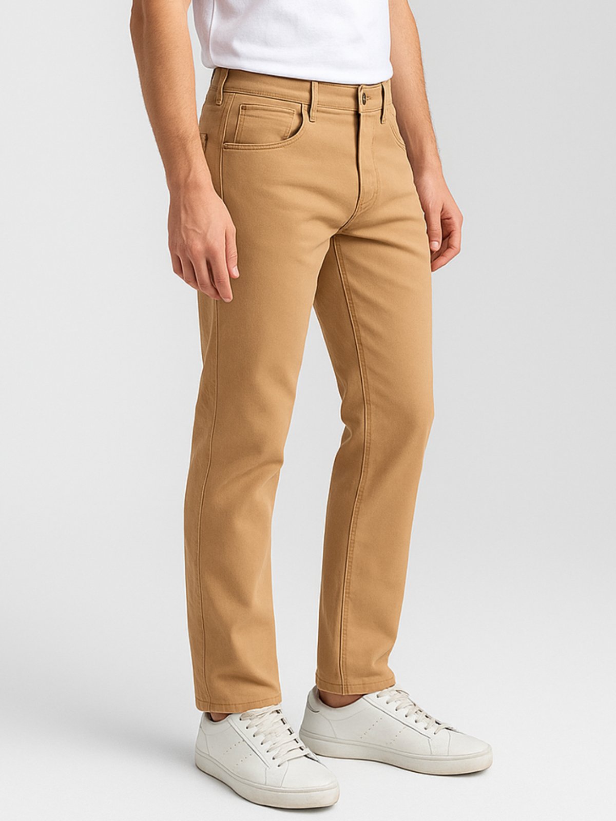 Calça Sarja Masculina Alpha Street Wear Confortável e Básica Bege
