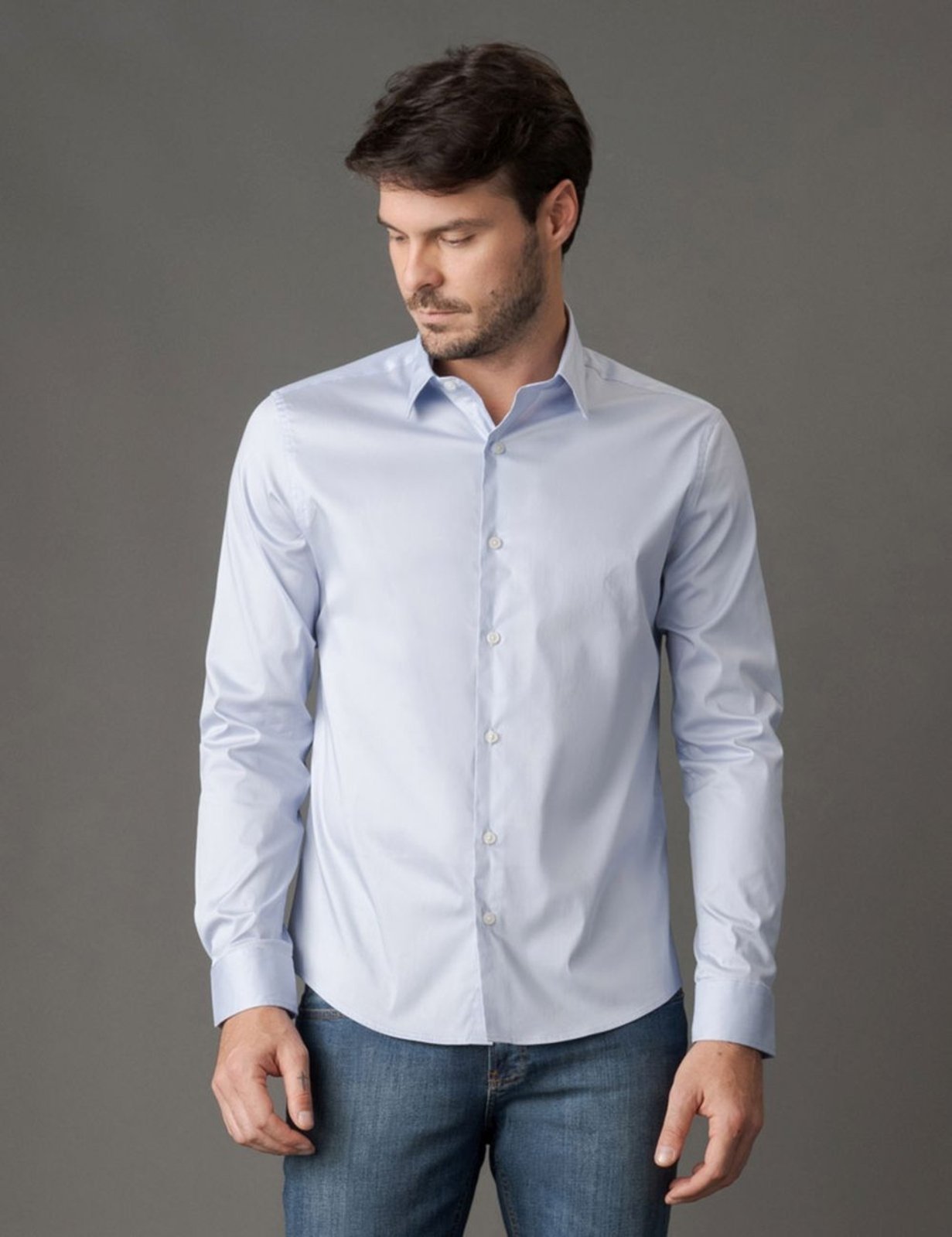 Camisa Masculina Manga Longa Slim Básica - Azul Claro Calvin Klein Jeans