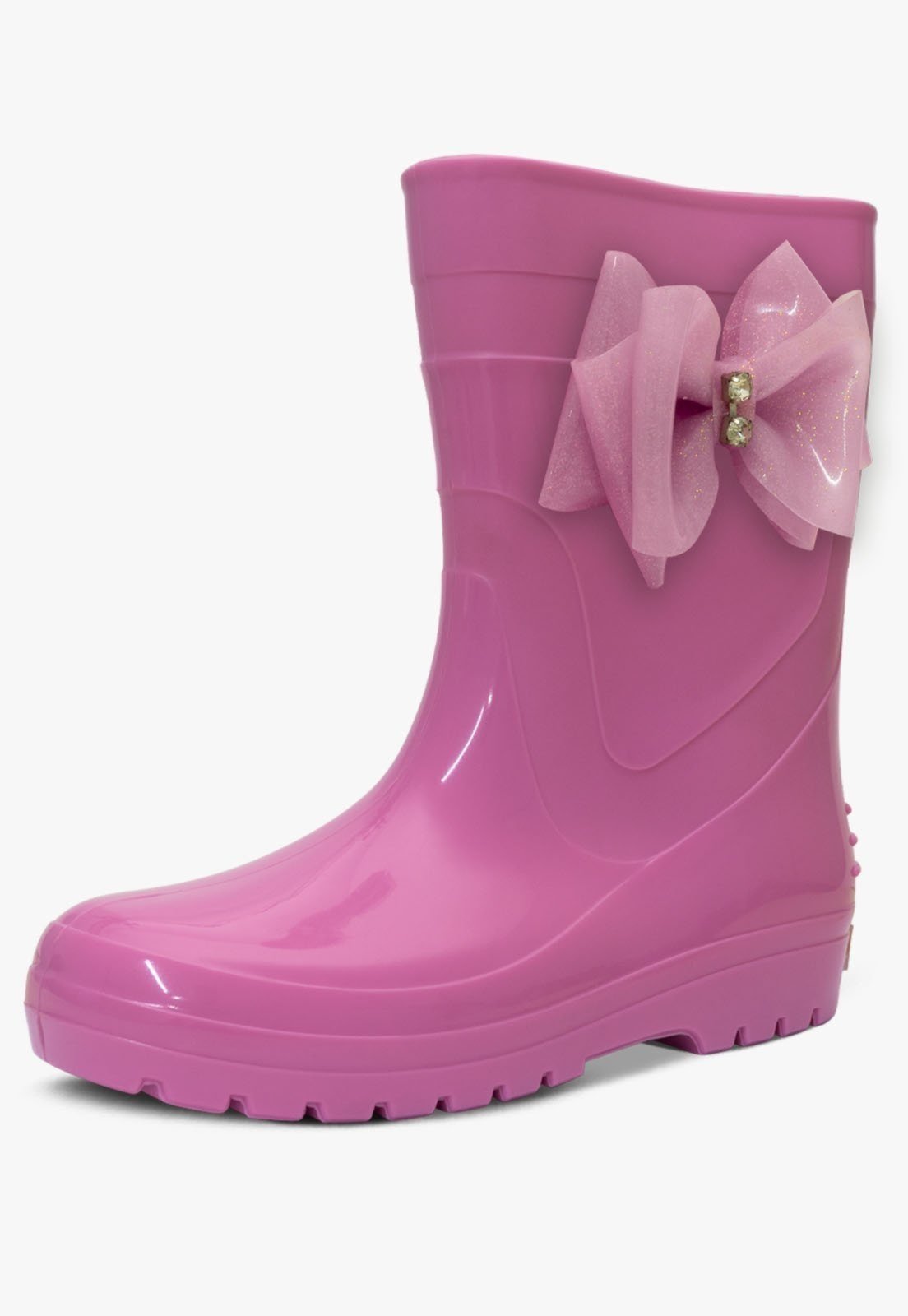Vista 3 Infantil - Kit Bolsa e Bota Galocha Feminina Pópidi Menina Laço Glitter e Prata rosa Pópidí rosa
