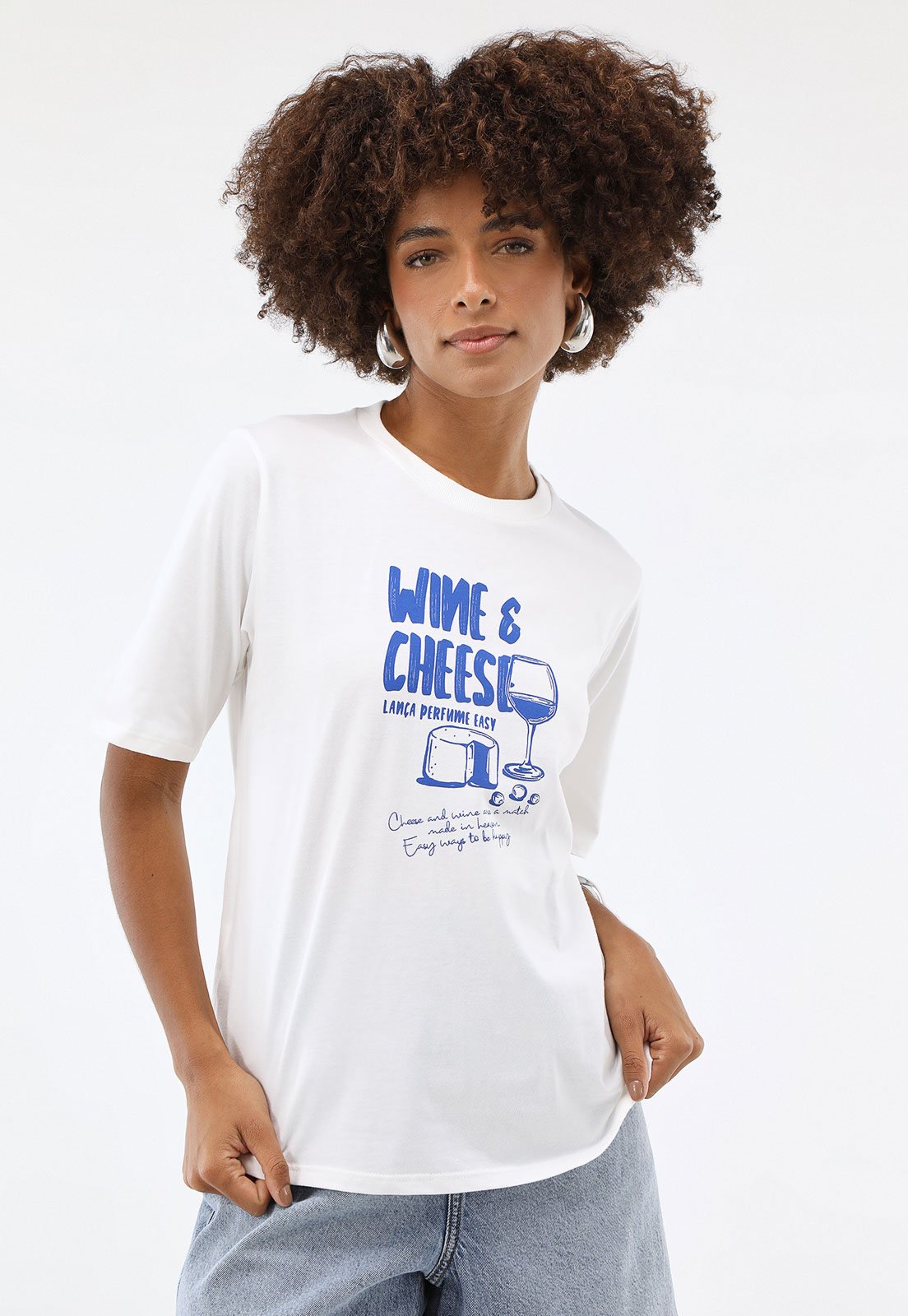 Camiseta Lança Perfume Reta Wine e Cheese Branca