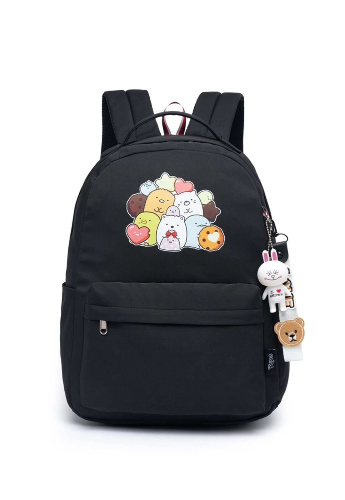Infantil - Mochila Escolar Juvenil Bolsa Feminina Chaveiro Resistente Cor Preto Bichinhos
