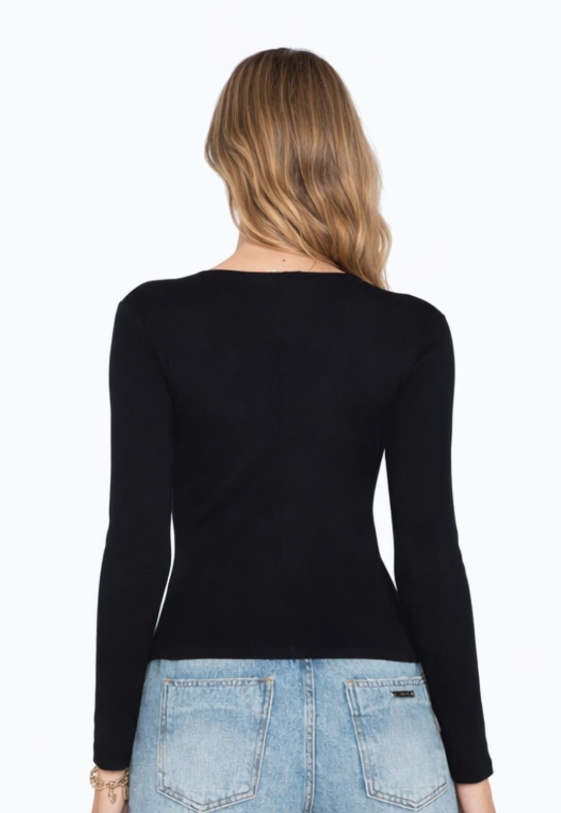 Vista 3 Blusa Viscolycra Maria Paes Manga Longa Preta preto Maria Paes preto