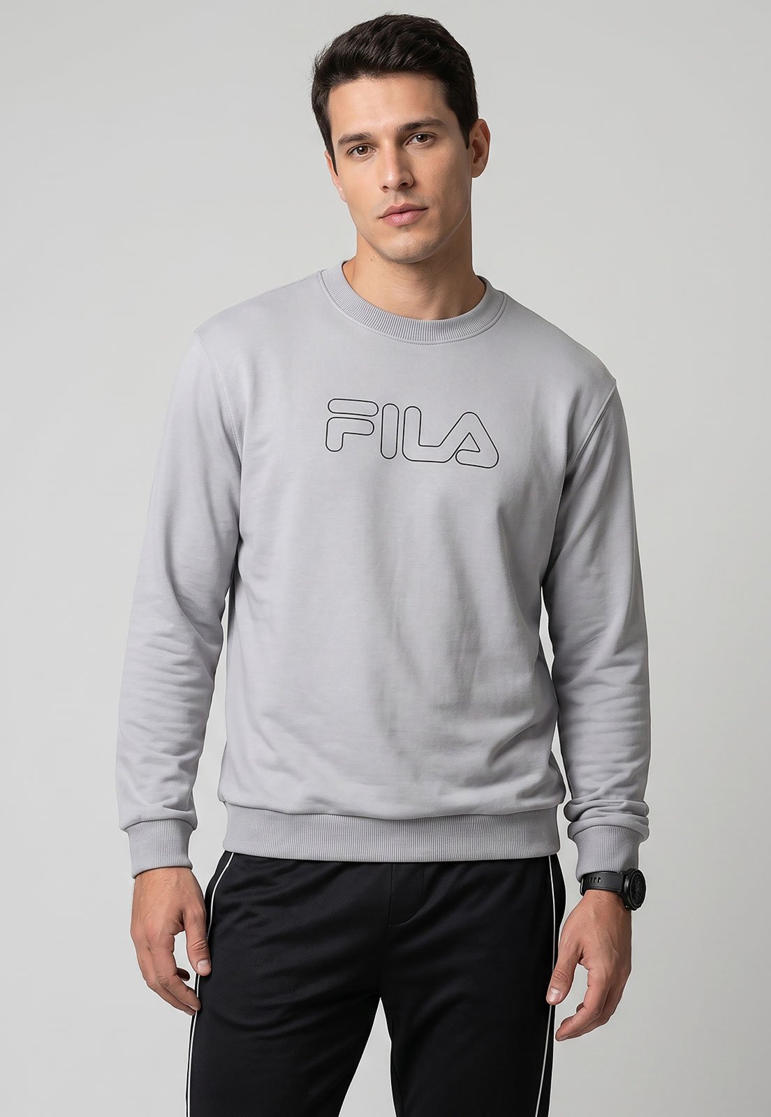 Blusa de Moletom Fila Letter Outline Light Cinza
