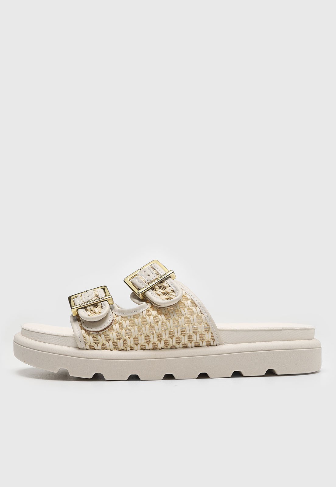 Rasteira Feminina Vizzano Fivelas Tramado Off-White
