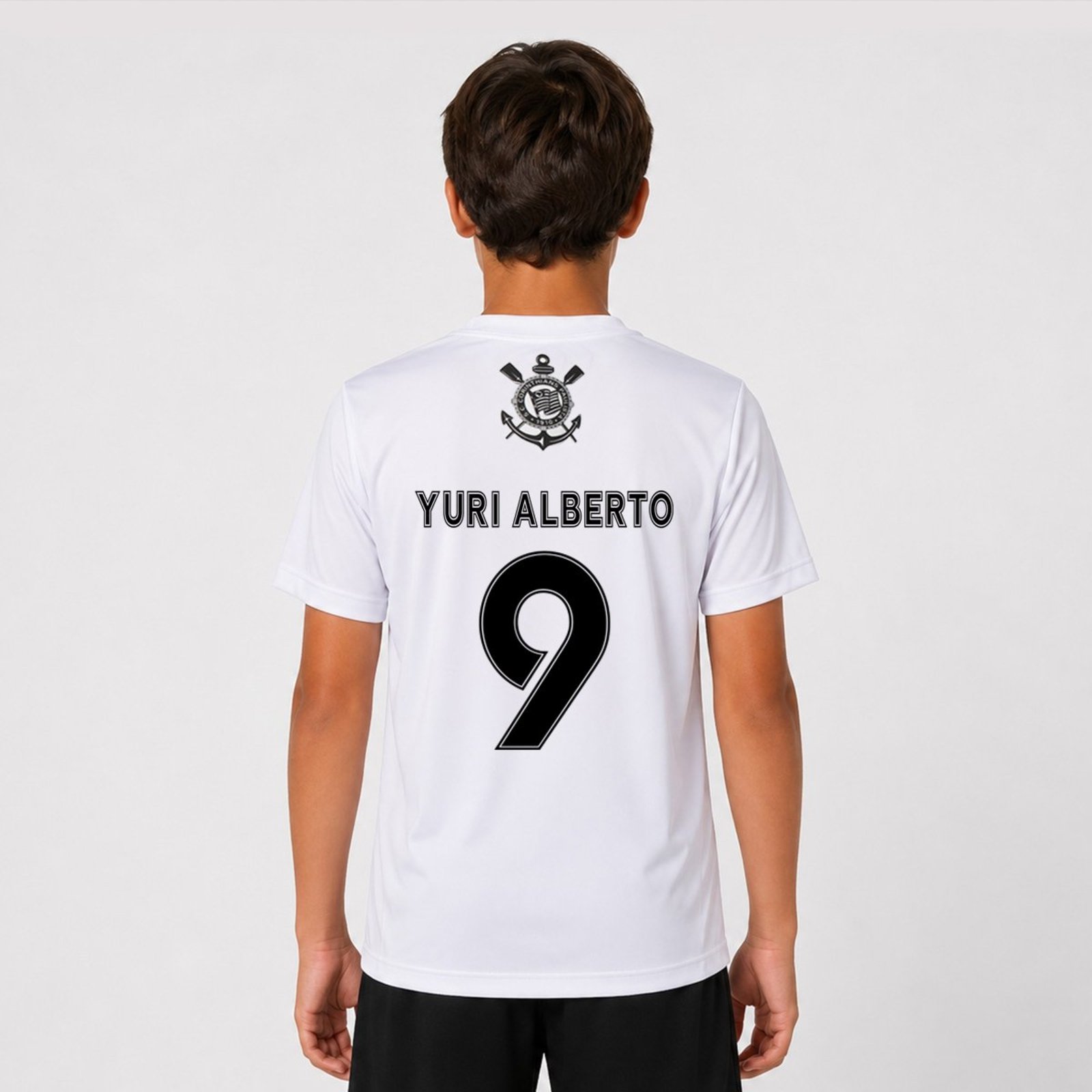 Camisa Corinthians Escudo Black Juvenil Branca Yuri Alberto 9