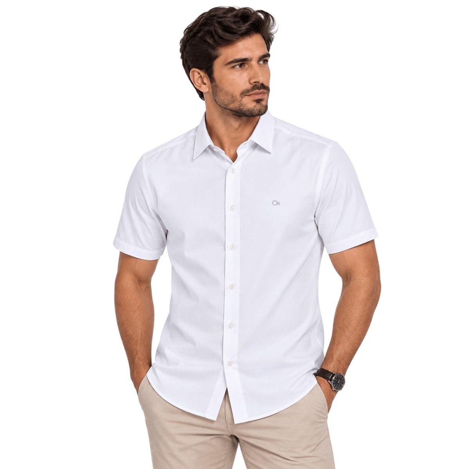 Camisa Manga Curta Slim Masculina Ogochi 001554221 Branca