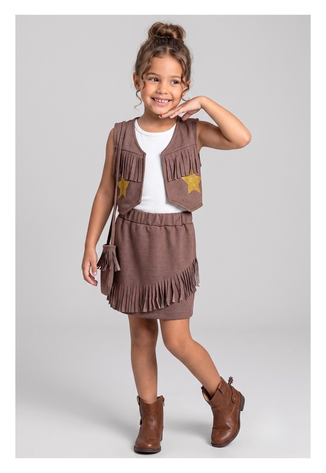 Infantil - Conjunto Bem Vestir Fantasia Boiadeira Bolsa