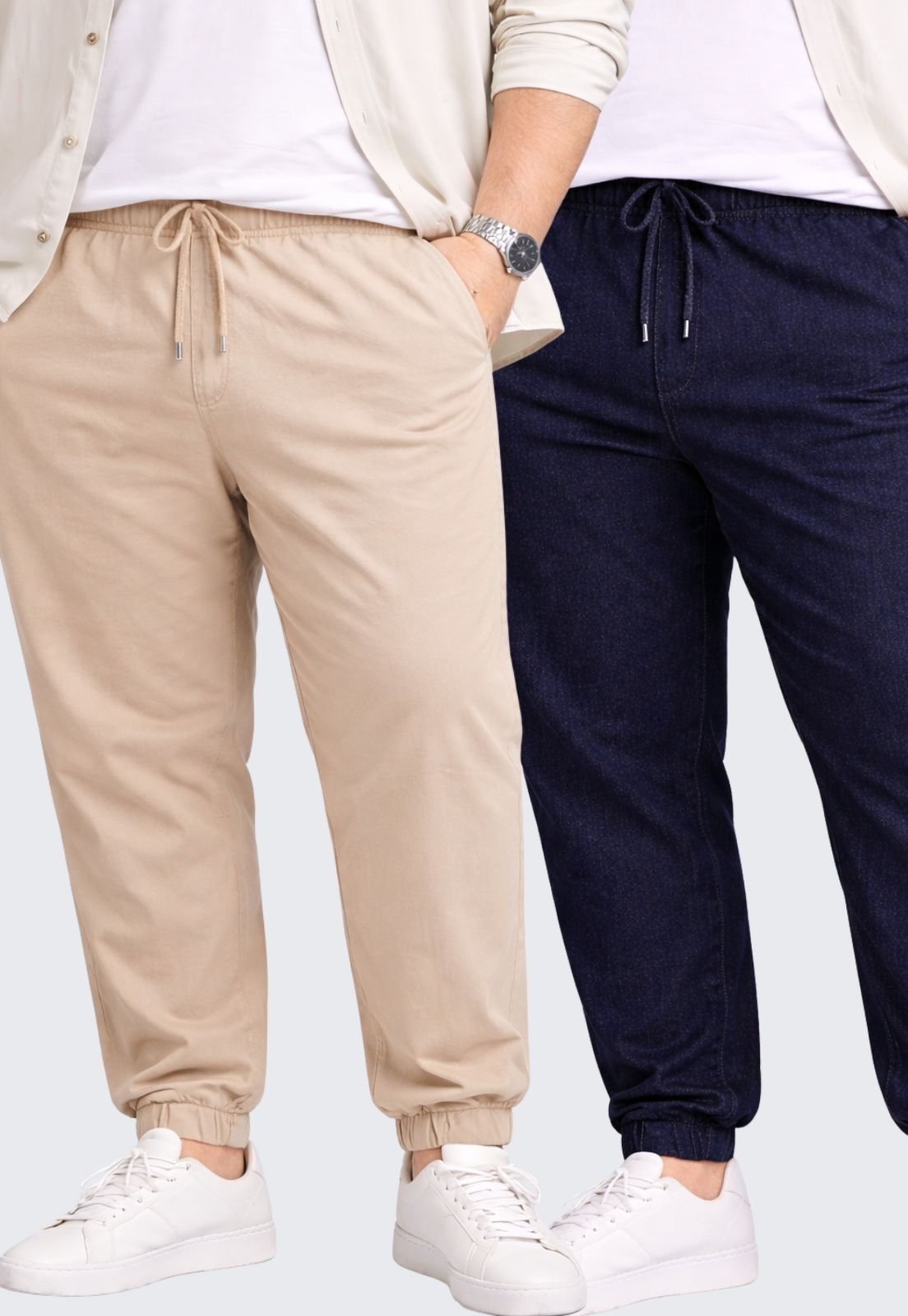 Kit 2 Calça Jogger Masculina Plus Size Com Punho Daze Modas Jeans Escuro Bege