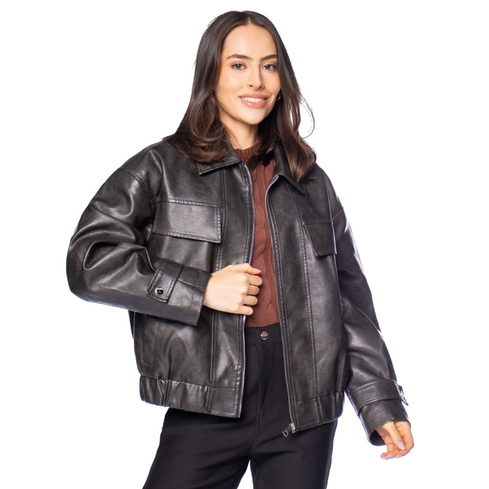 Jaqueta Feminina Facinelli Bomber PU Preto
