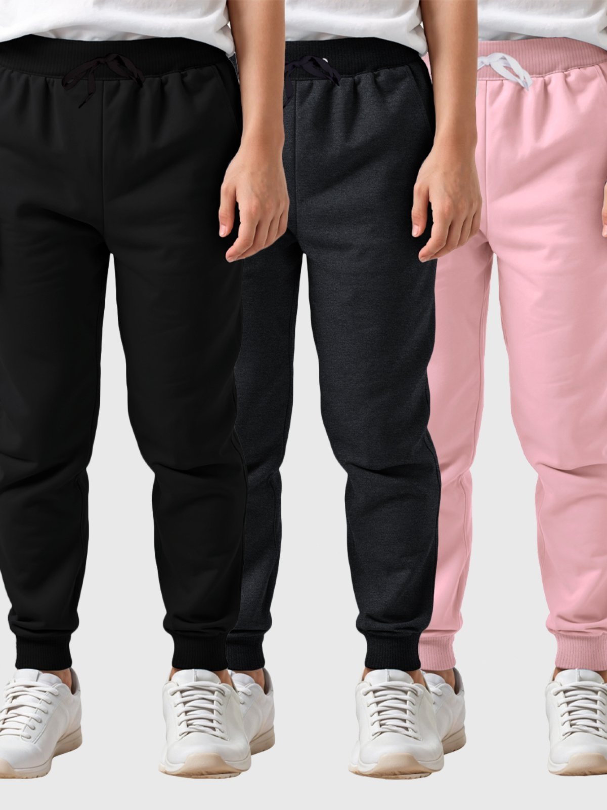 Infantil – Kit 3 Calças Moletom Menino Preto Chumbo Rosa Benellys