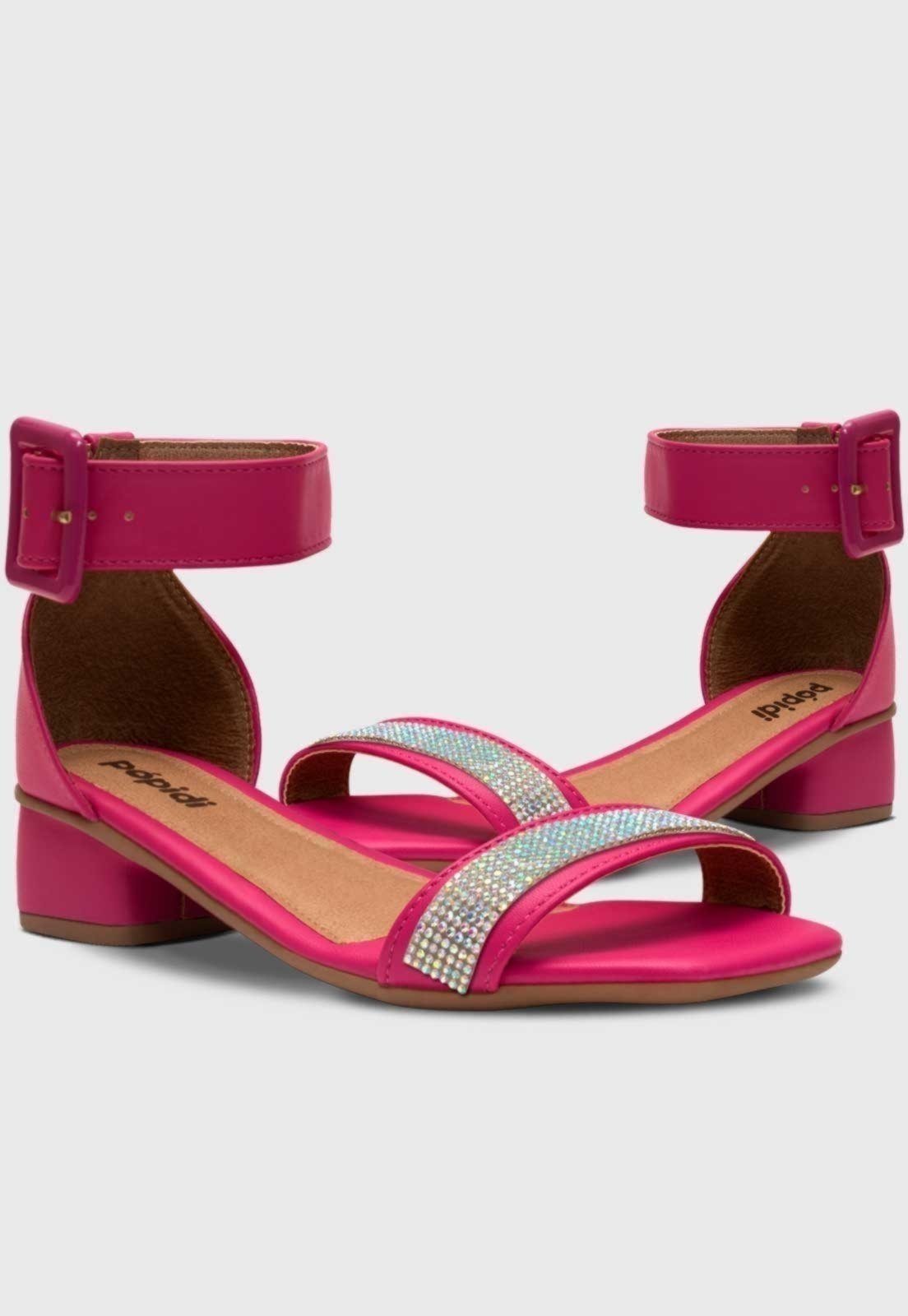 Vista 3 Infantil - Sandália Feminina Pópidi Menina Salto Grosso Brilho Pópidí pink