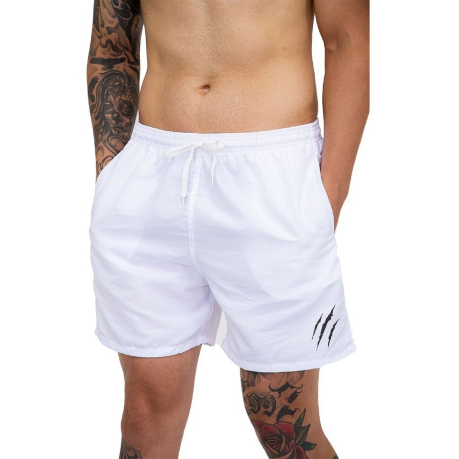 Short Bermuda Tactel Shorts Masculino Mauricinho Academia Treino Branco