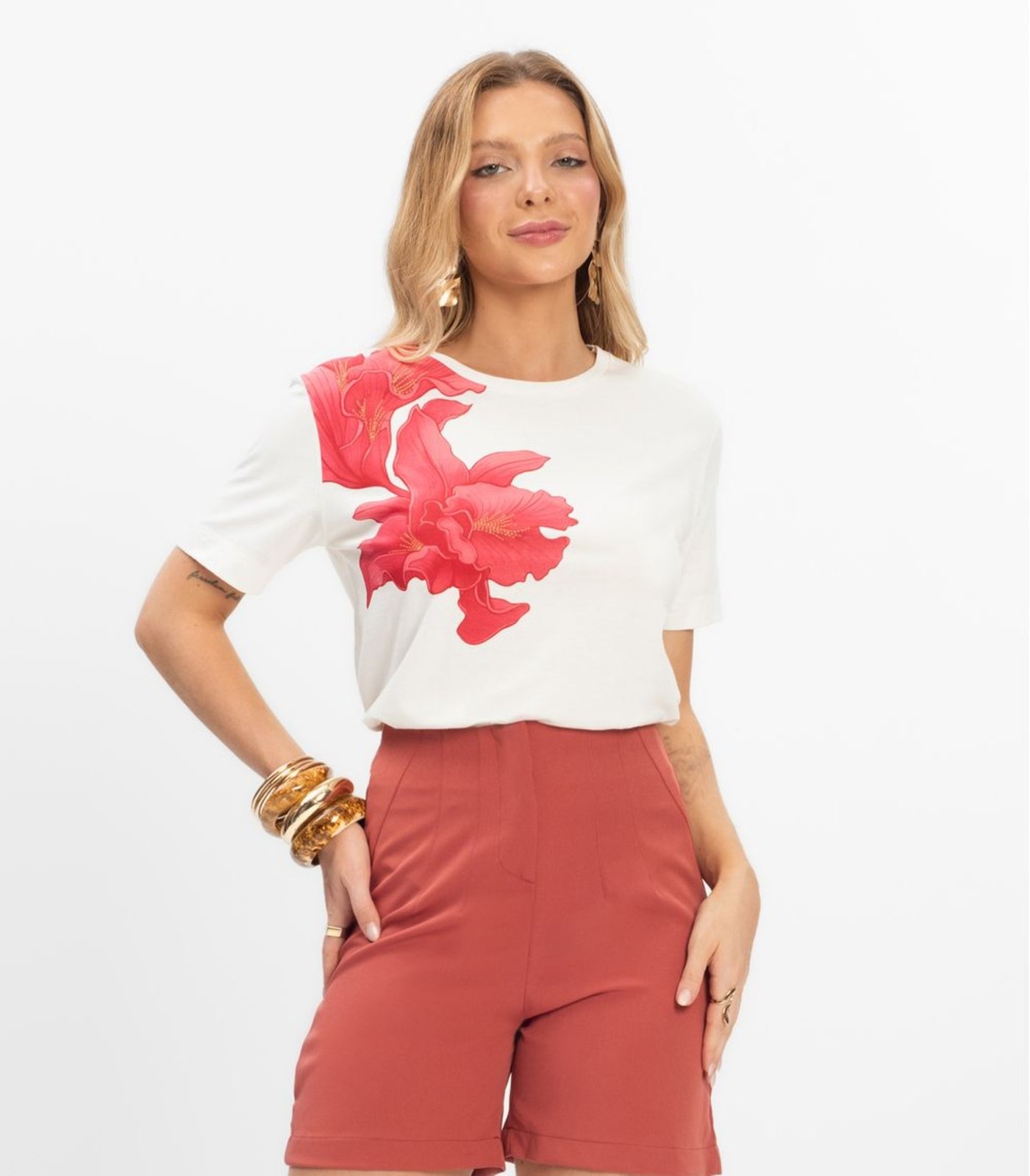 T- Shirt Feminina Meia Malha Rovitex Bege