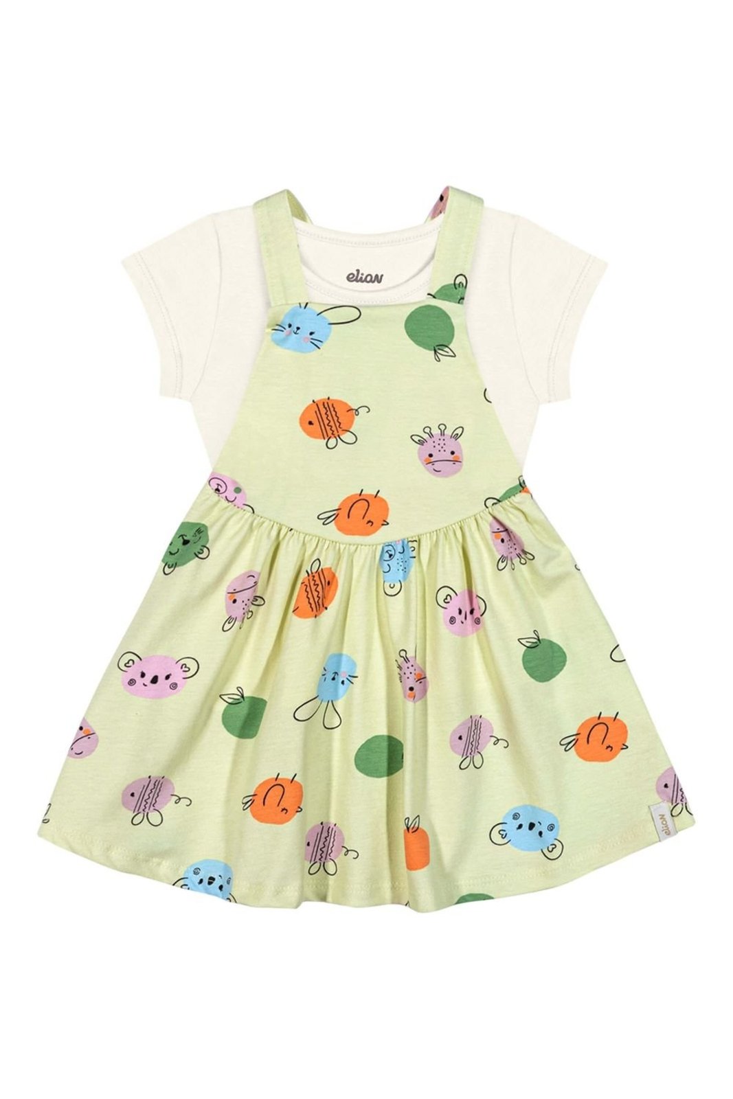 Vista 2 Infantil - Conjunto Menina Salopete Bichinhos Elian bege Elian bege