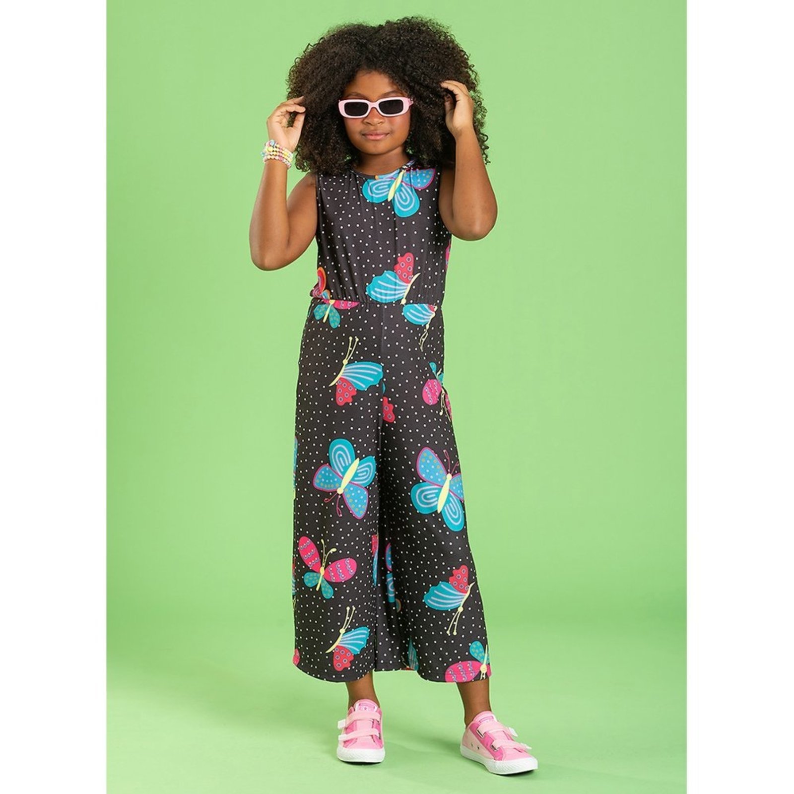 Vista 2 Infantil - Macacão Verão Menina Pantacourt Borboleta Molekada rosa Molekada rosa