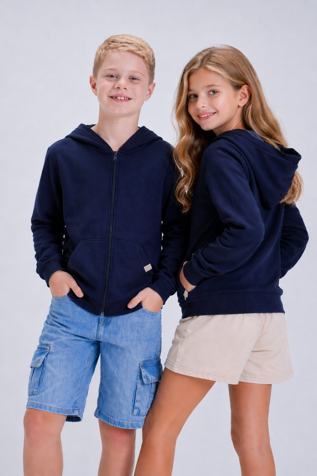 Infantil - Jaqueta Unissex de Inverno Moletom Liso com Capuz