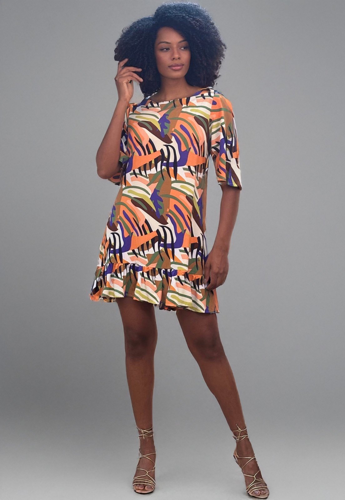 Vestido Amazonia Vital Curto Viscose Estampa Cores Vibrante
