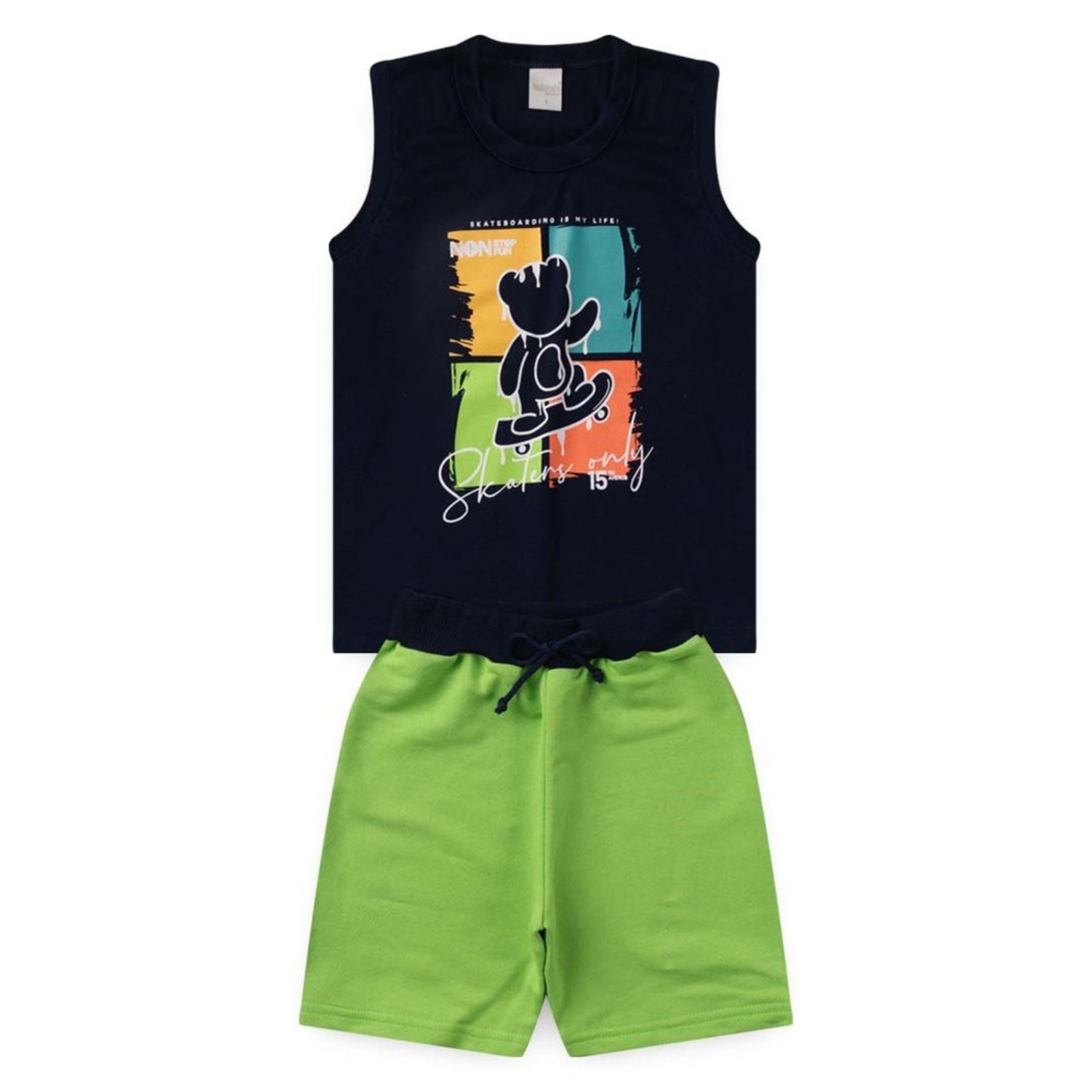 Vista 3 Infantil - Conjunto Curto Menino Regata e Bermuda Urso Skatista Molekada azul Molekada azul