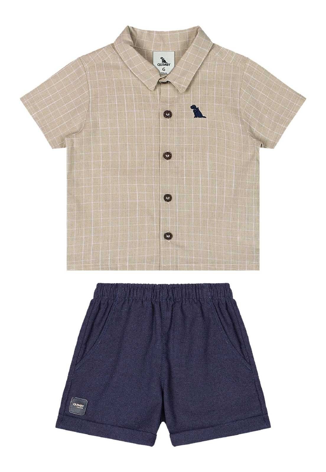 Vista 3 Infantil - Conjunto Camisa e Bermuda Menino Quimby bege Quimby bege