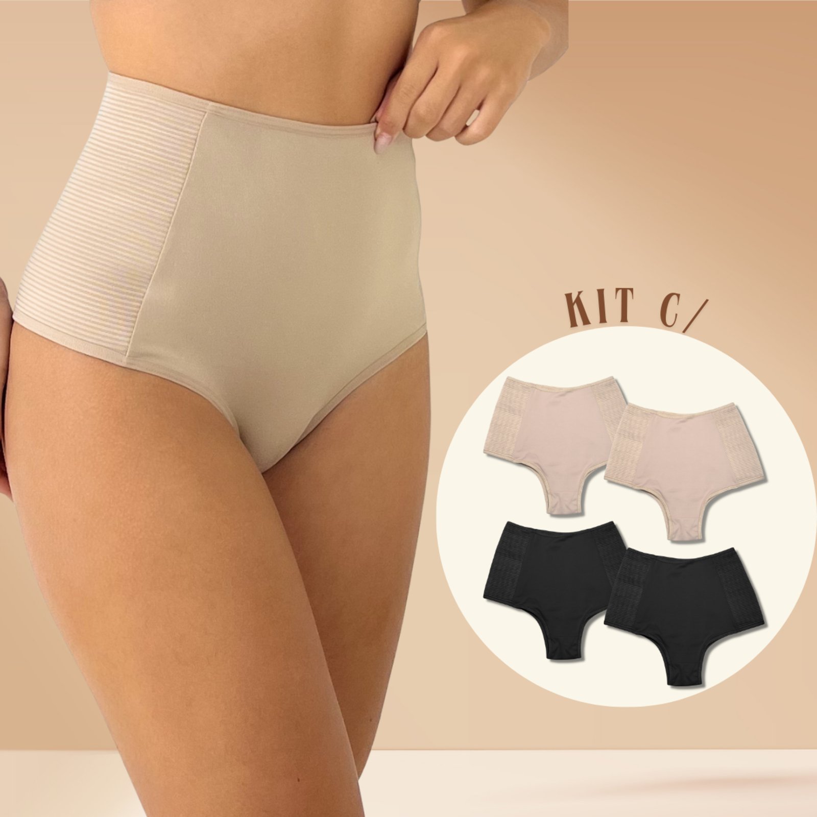 Kit 4 Calcinha Cinta Abdominal Anti Culote Calcinhas Cintura Alta Preto e Chocolate