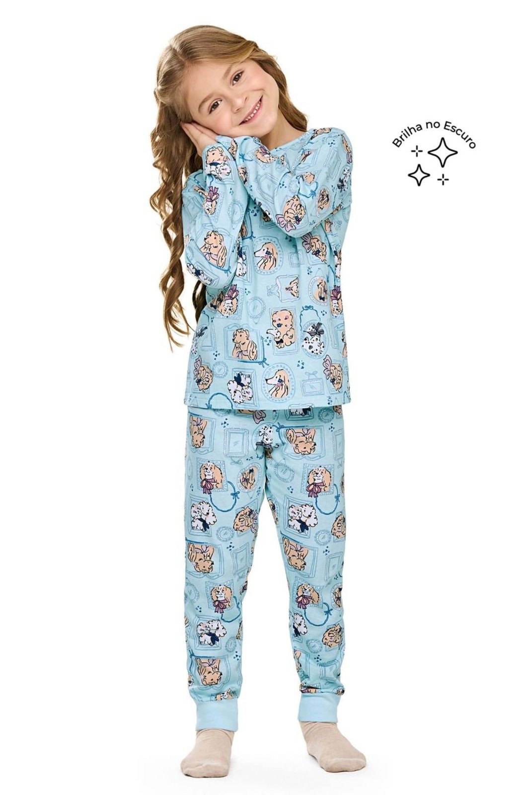 Pijama Longo Menina Cachorrinhos Elian Azul