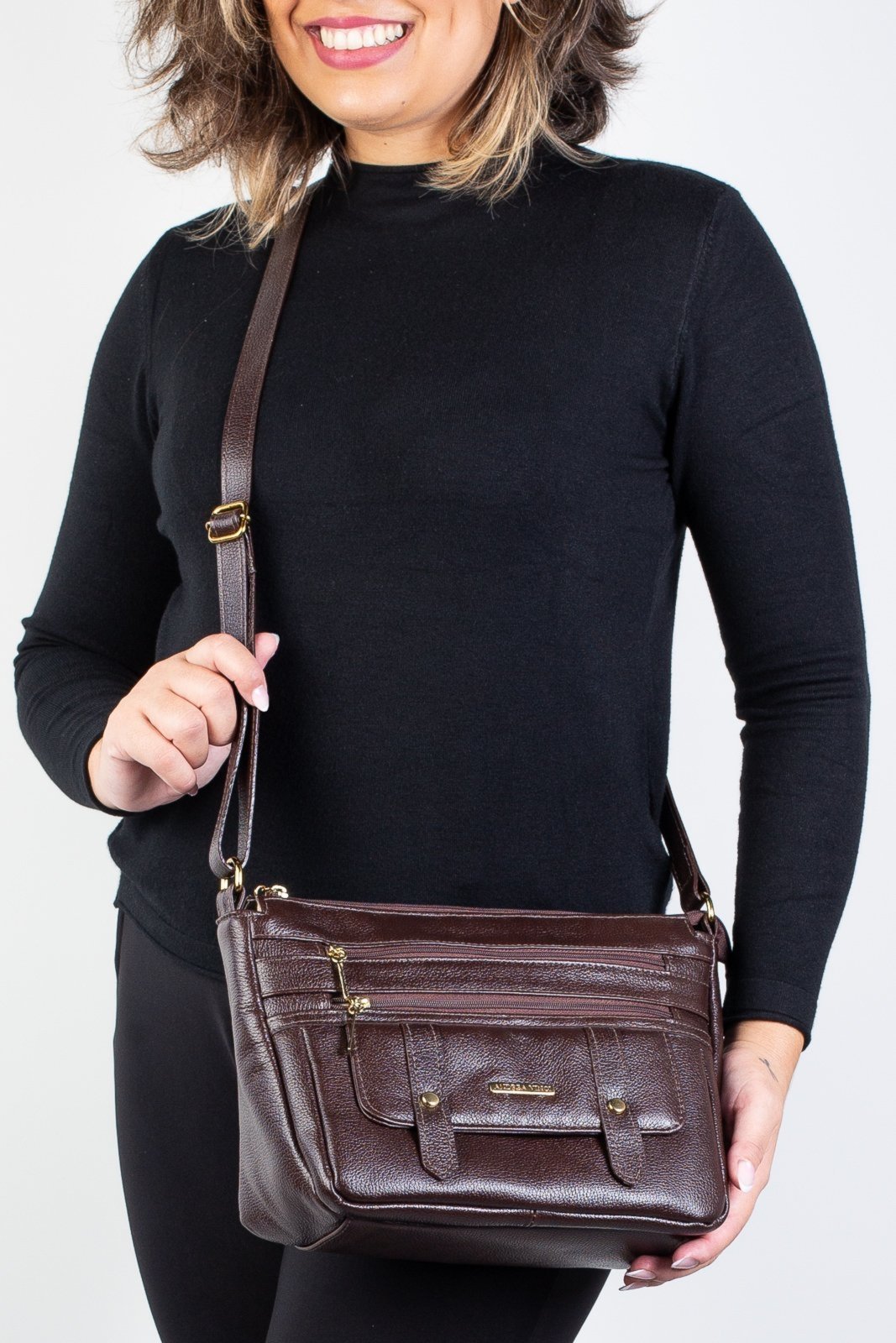 Vista 2 Bolsa Andrea Vinci Tiracolo De Couro Liso Isis - Café vermelho Andrea Vinci vermelho