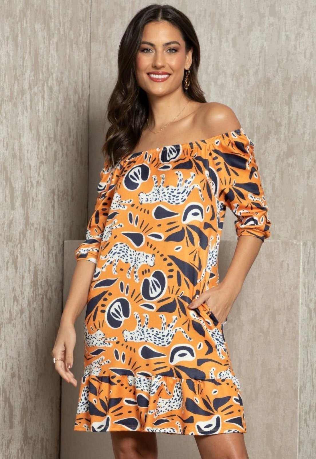 Vestido Com Bolsos Amarelo Quintess