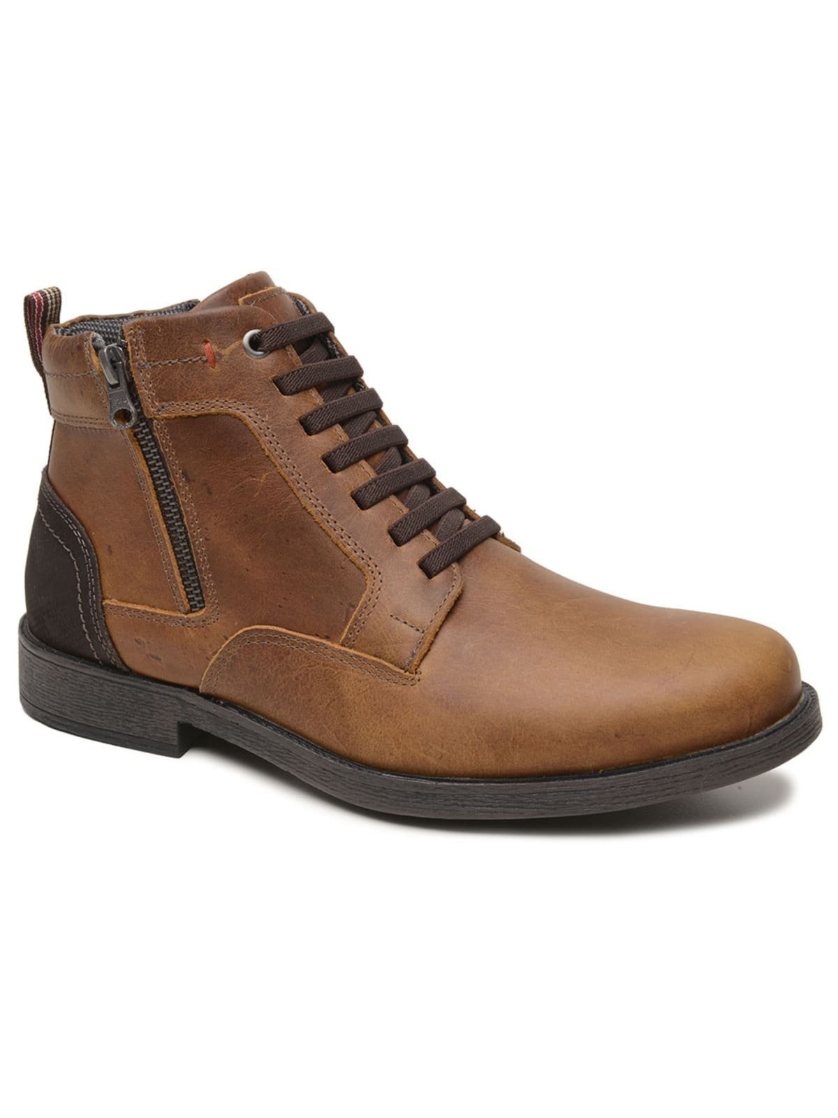 Coturno Masculino Bota Em Couro Com Ziper Macio Ultra Leve Mostarda