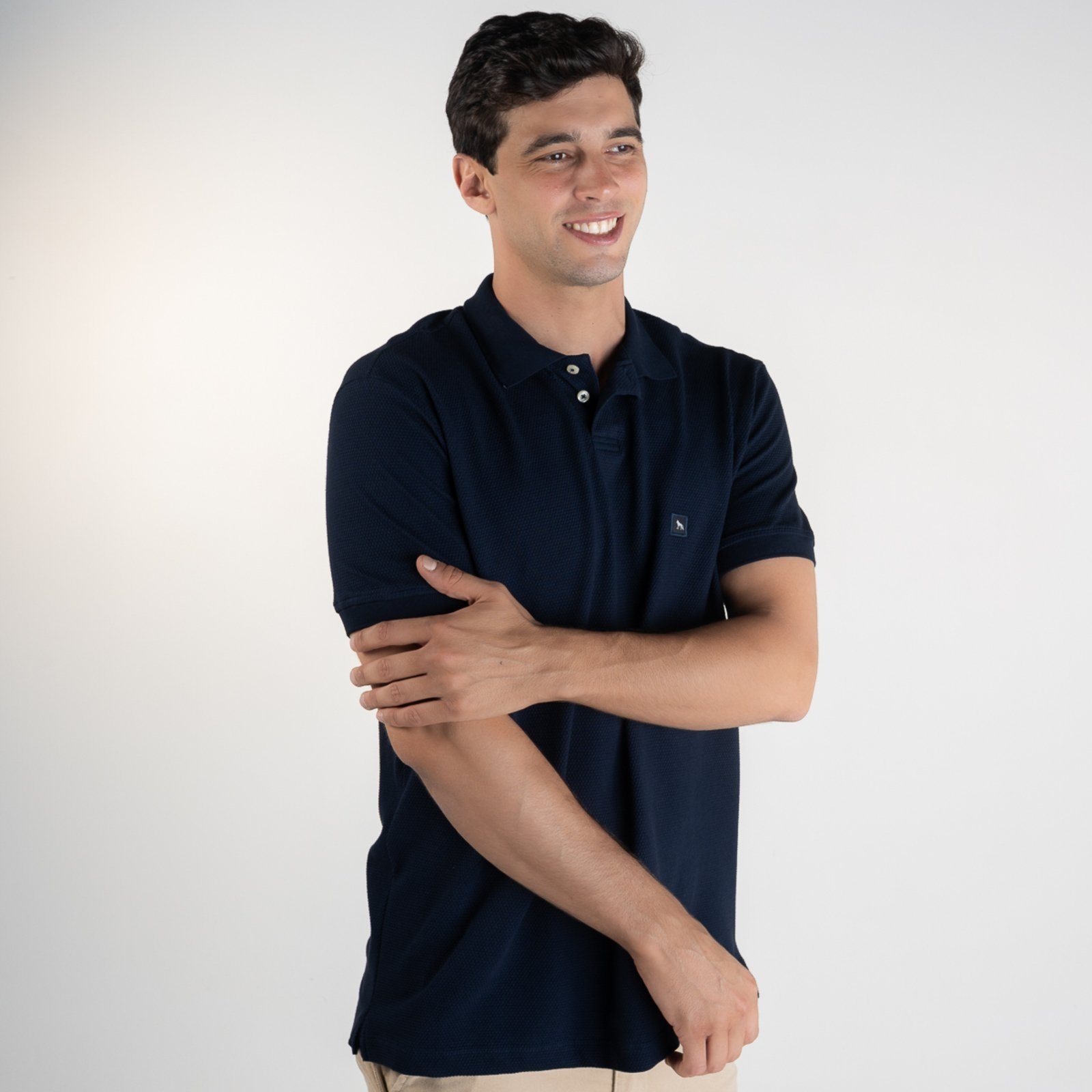 Vista 3 Camisa Polo Acostamento Texturizada azul marinho Acostamento azul marinho