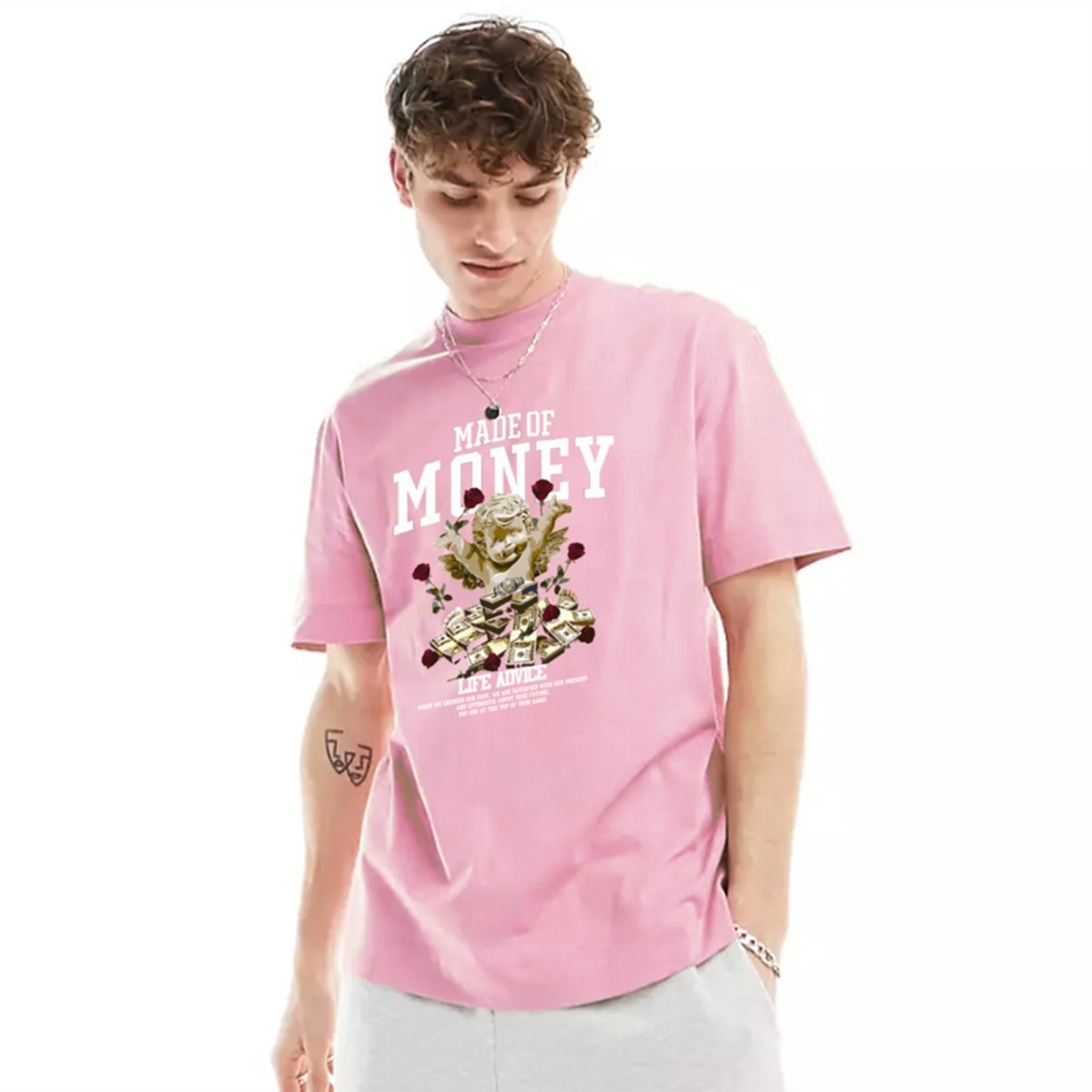 Camiseta Oversized Streetwear Rosa Off-Y Made of Money