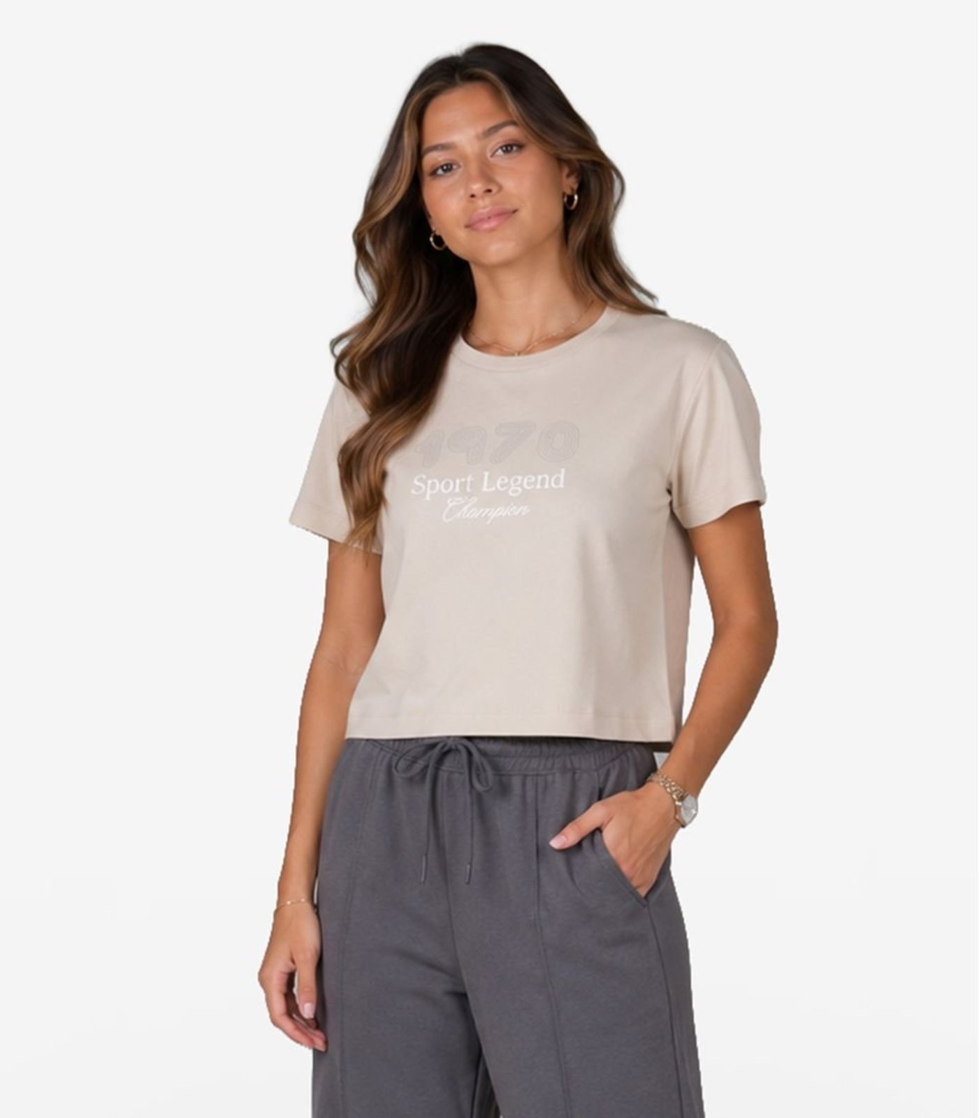 Infantil - T-Shirt Femina Cropped Meia Malha Estampa Minty Bege