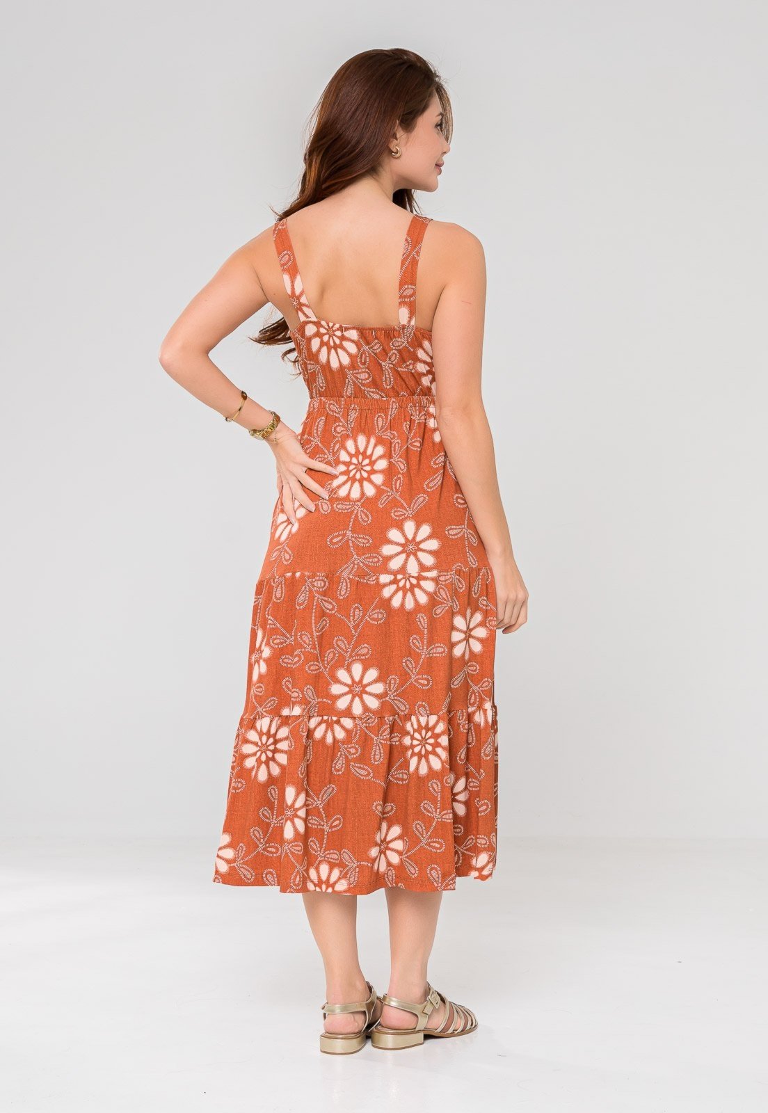 Vista 3 Vestido Aura Ikat Floral laranja laranja
