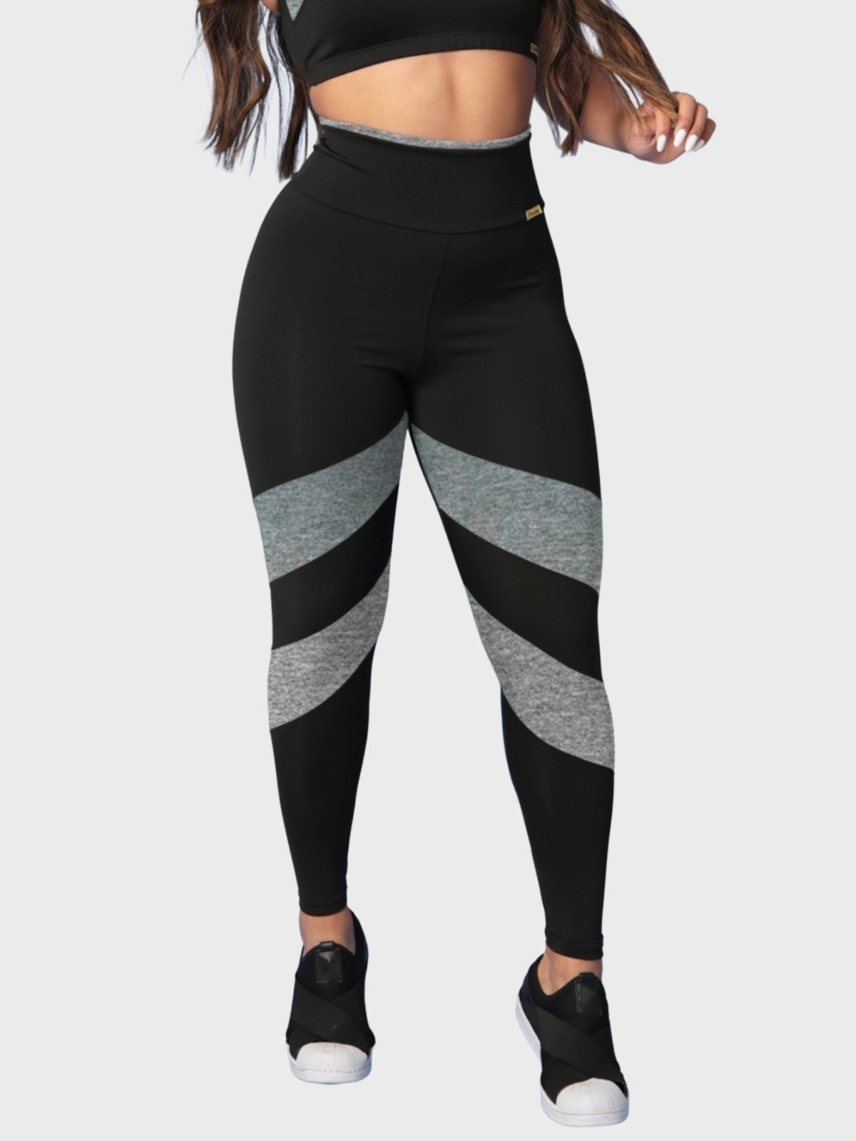 Calça Legging Fitness Tarelles Cintura Alta Preto e Cinza