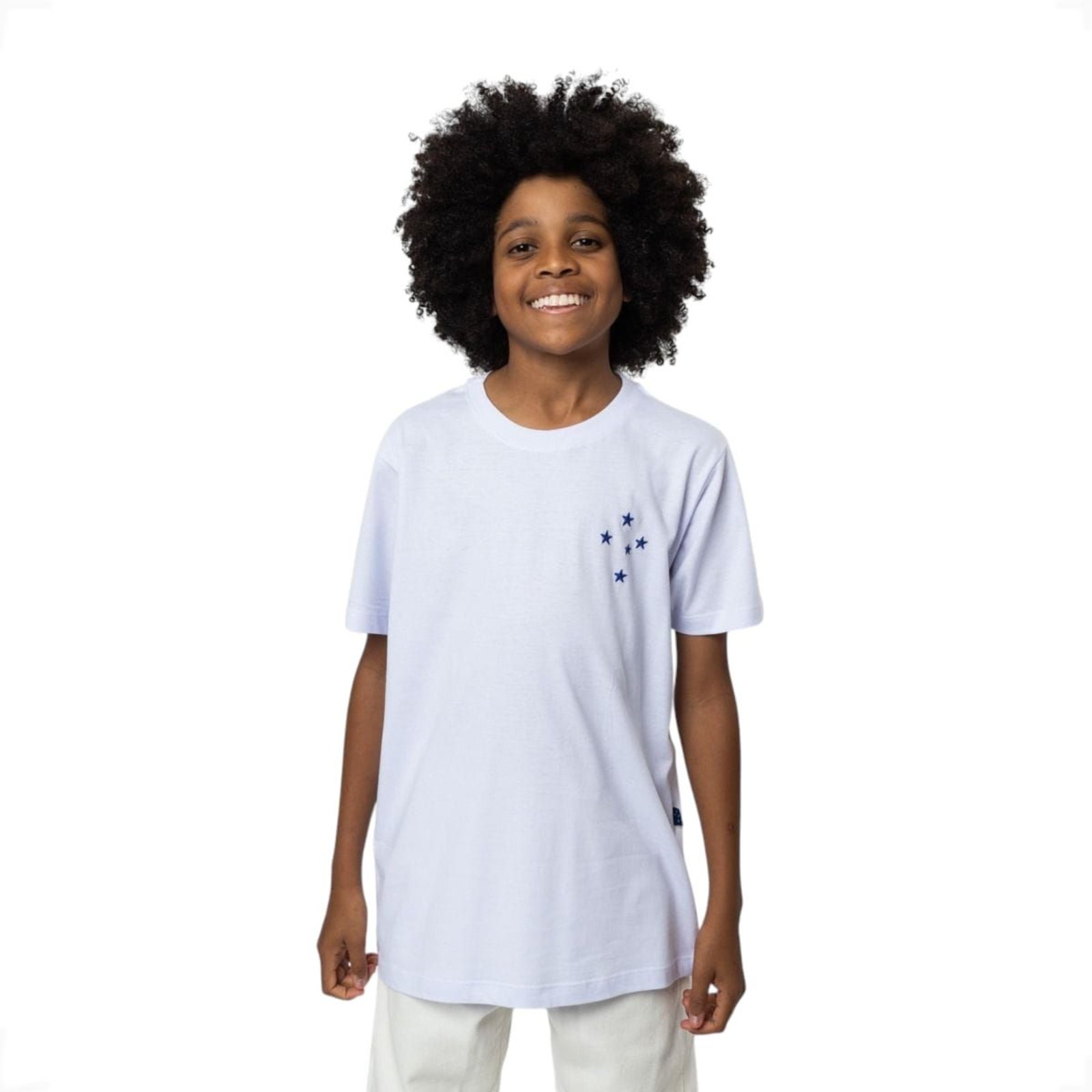 Camiseta Esportiva Cruzeiro Juvenil Logo Bordado Branco