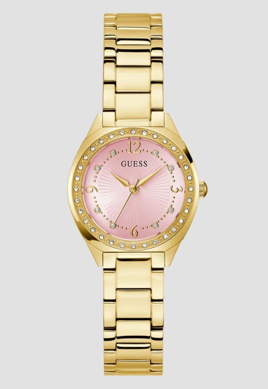 Relógio Guess Redondo Cravejado Rosa Dourado