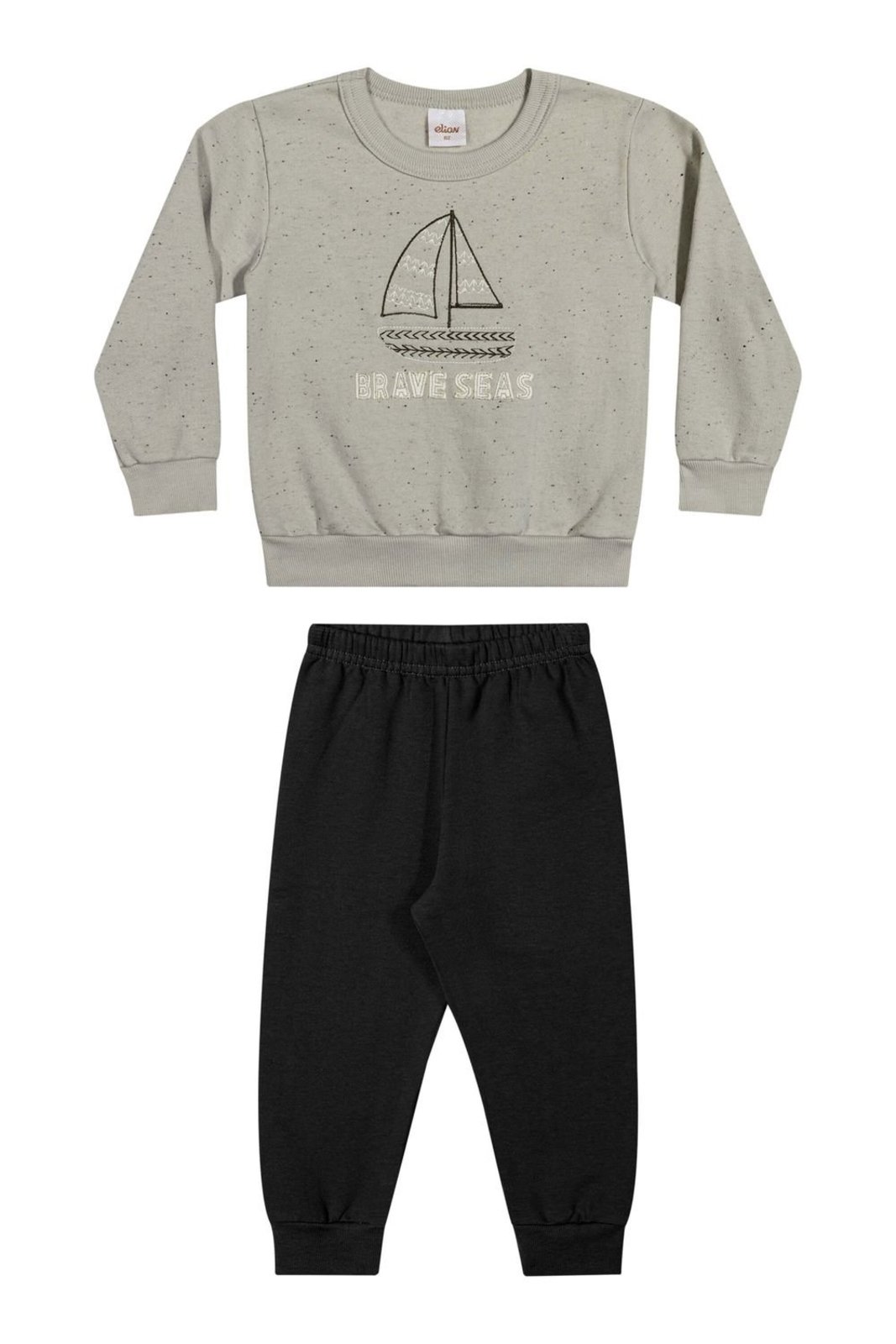 Infantil - Conjunto Menino Barco Bordado Elian Cinza