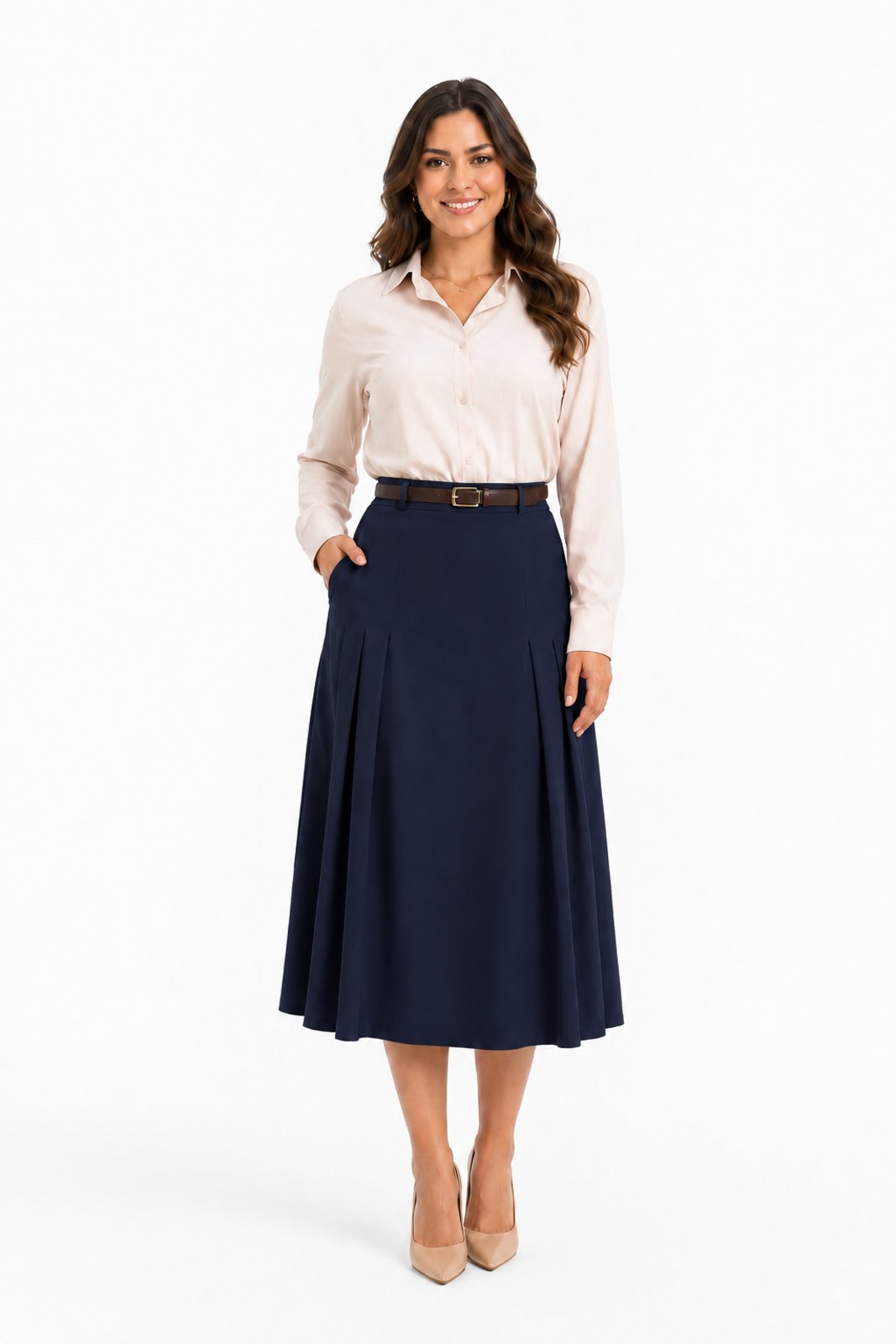 Saia Midi D Bell Outlet Fashion Danielle Alfaiataria Azul Marinho