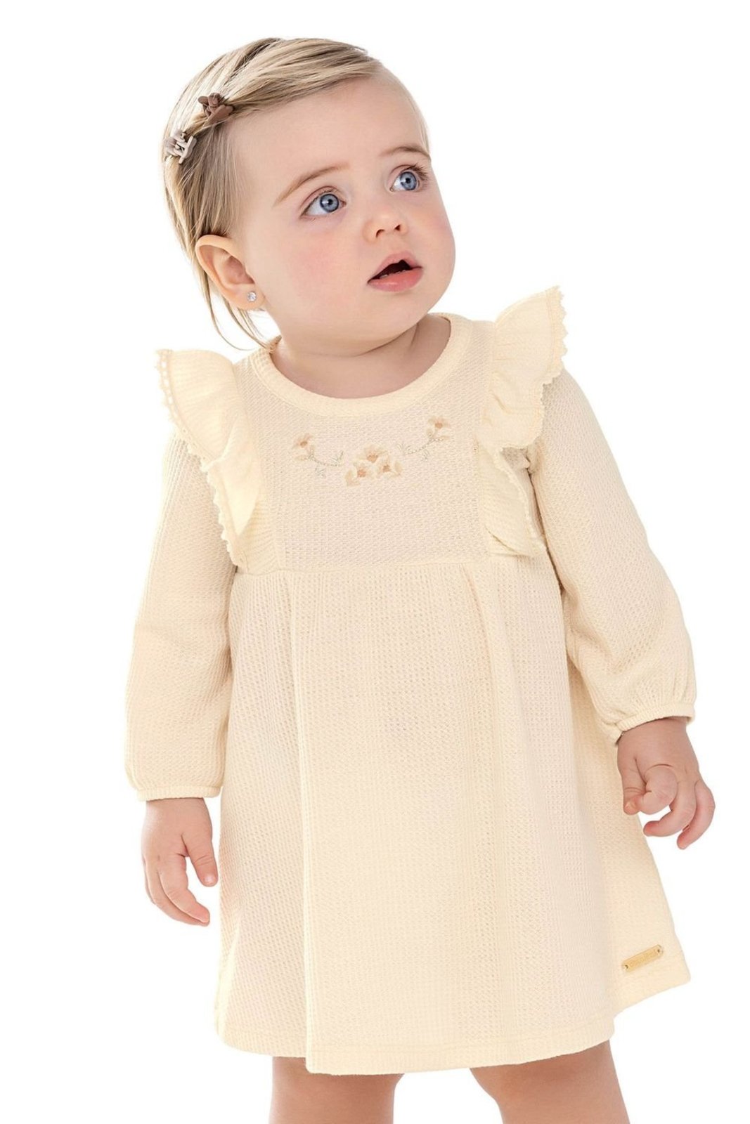 Infantil - Vestido Menina Tricô Texturizado Colorittá Bege