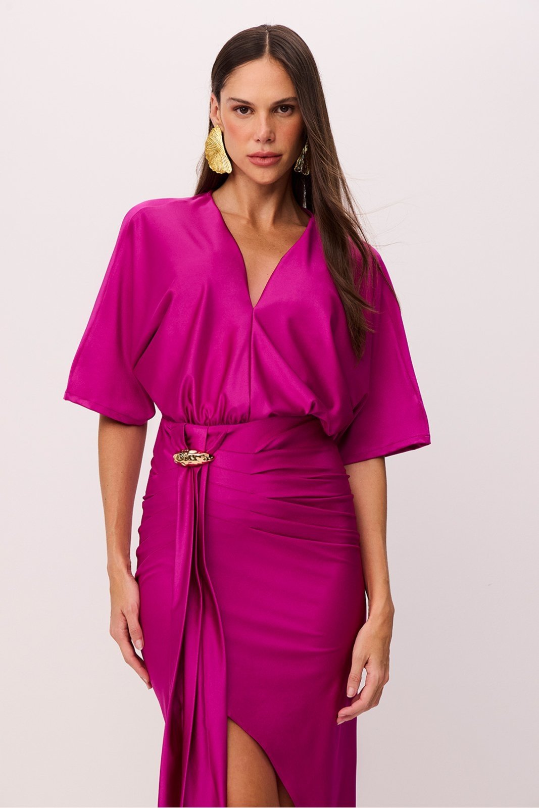 Blusa Lisa Decote V Magenta Orquidea Charry