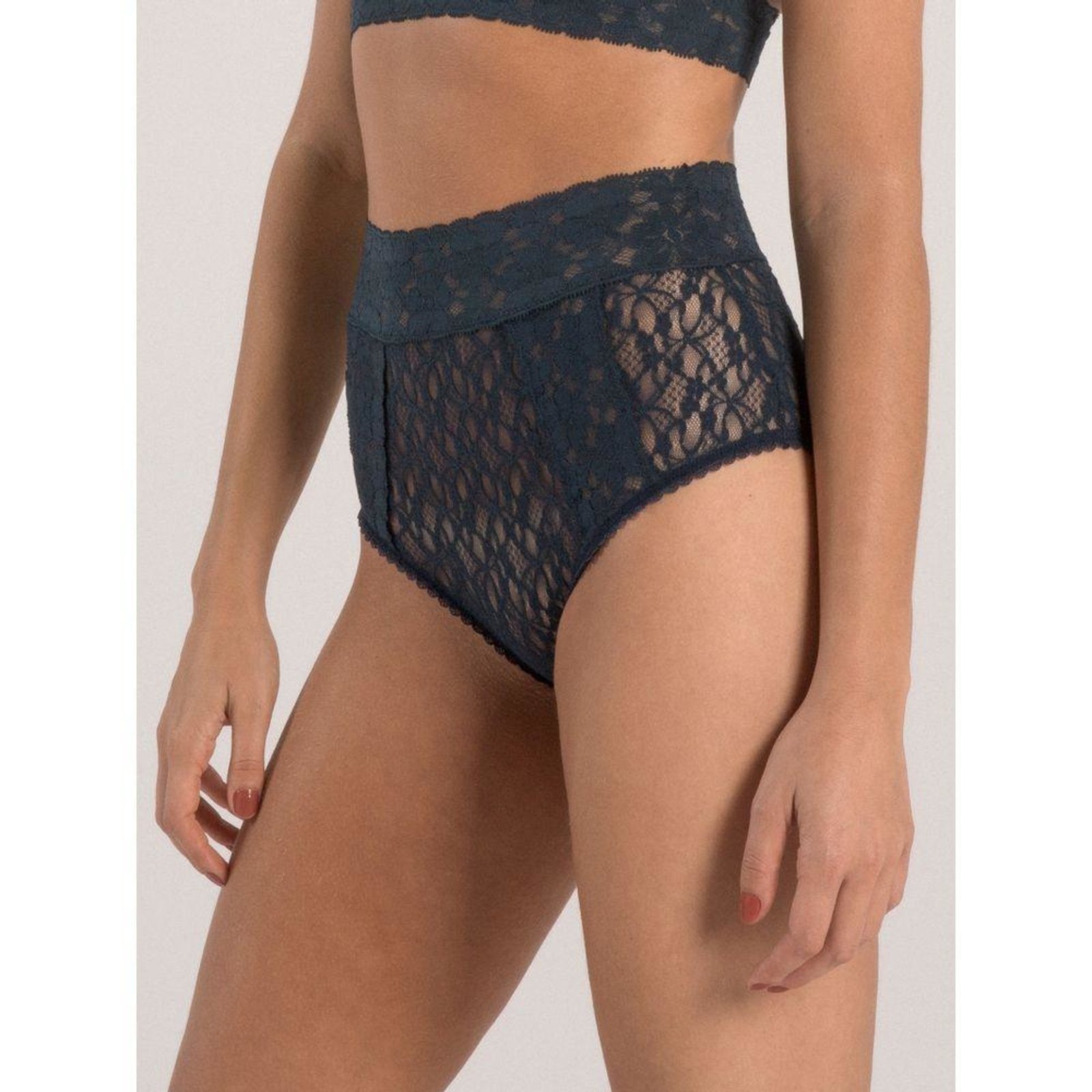 Vista 3 Calcinha Cintura Alta Renda Sweet Lace Marinho Loungerie azul Loungerie azul
